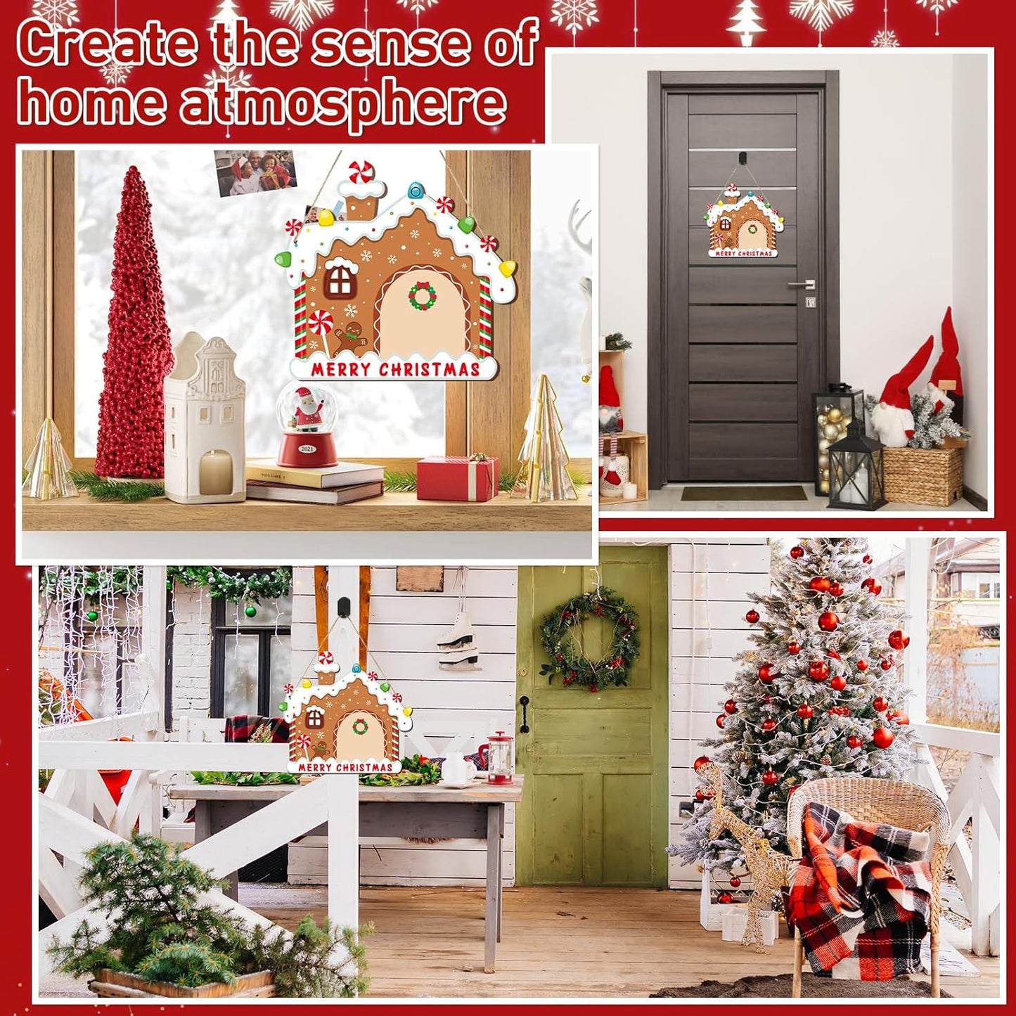 Paintable Christmas Ornaments 3 Sets, Wooden Ornaments to Paint, Unfinished Christmas Tree Wreaths Wood Crafts for Painting, Wood Cutouts DIY Xmas Ornament for Front Door Decor (House