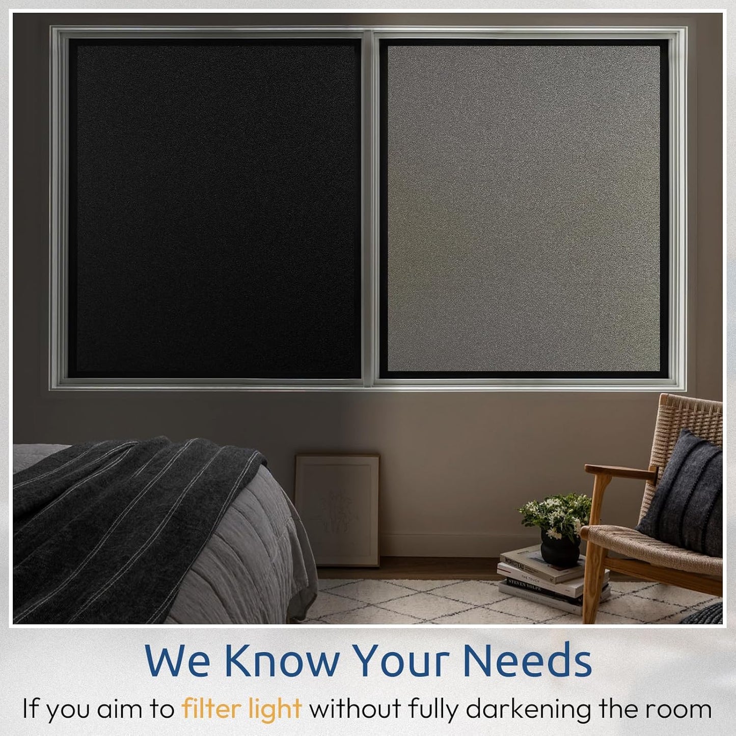 rabbitgoo Privacy Window Film, Static Cling Privacy Film for Glass Windows, Removable Grey Frosted Sun Light Blocking Coverings House Tint for Home Bathroom Garage, Taupe, 23.6 x 78.7 Inches