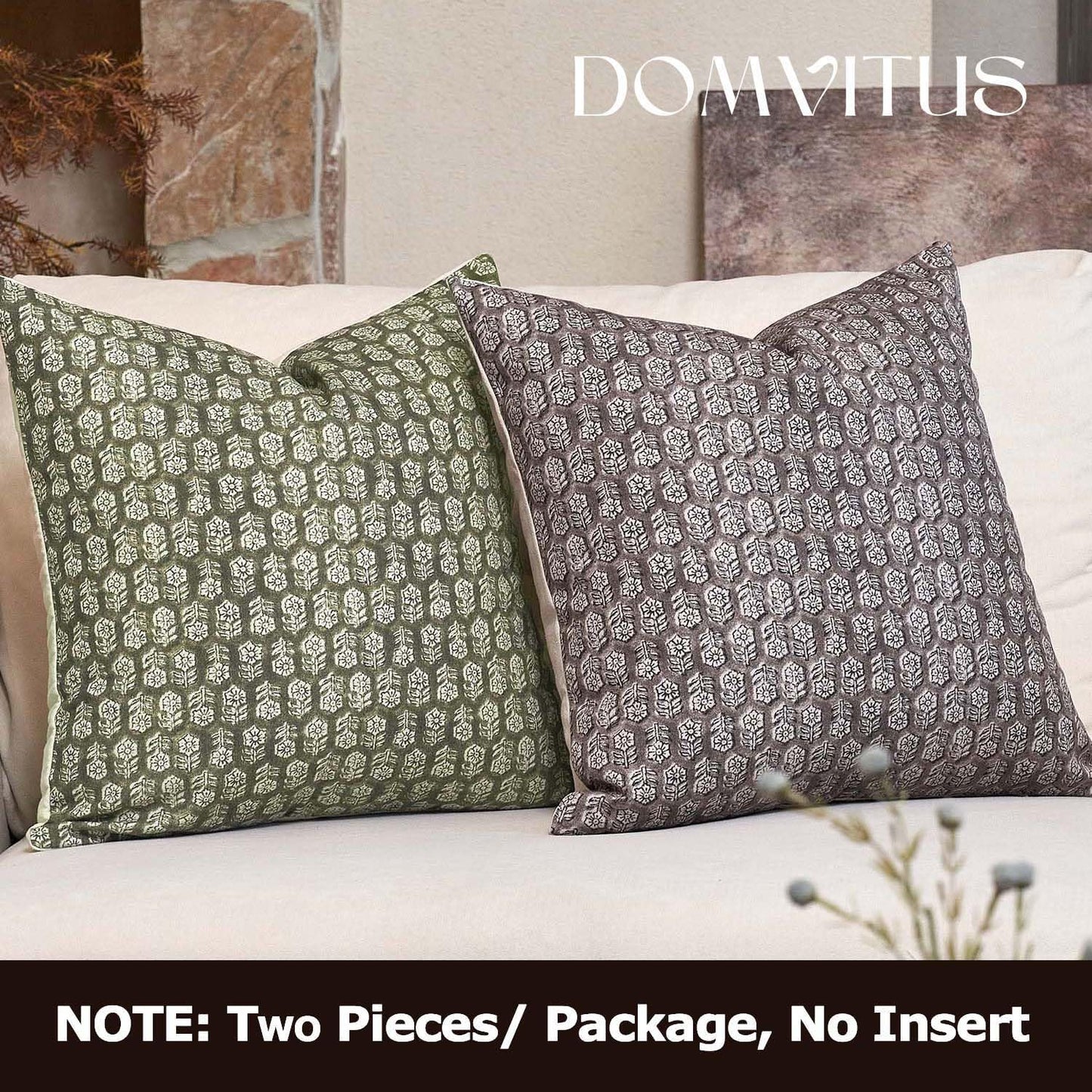 DOMVITUS Floral Pillow Covers Set of 2, Throw Pillow Covers 18x18, Floral Print Neutral Accent Decorative Pillow Covers for Living Room, Bed, Light Taupe