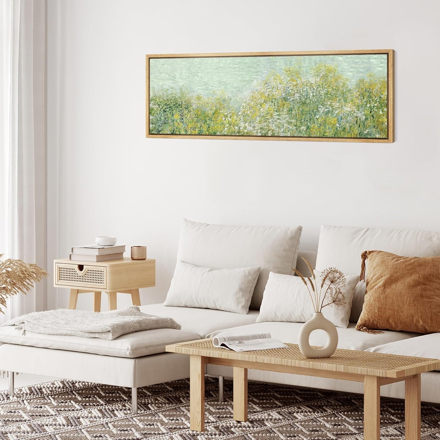 MUDECOR Large Framed Canvas Print Wall Art Lush Summer Garden with Blooming Trees Antique Retro Fine Art Illustrations Decorative Colorful for Bedroom - 60"x20"