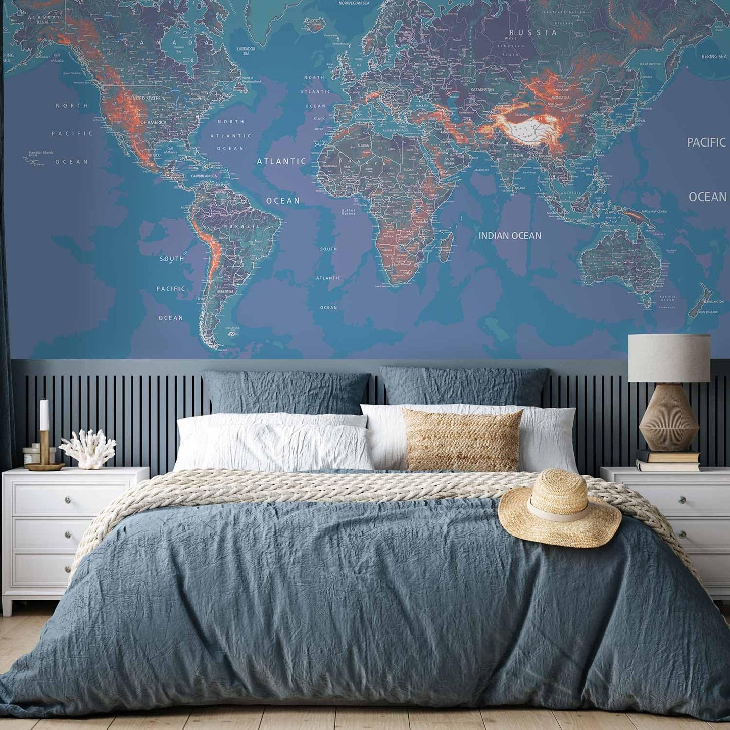 artgeist Wall Mural World Map 135x101 in - XXL Peel and Stick Self-Adhesive Wallpaper Removable Large Sticker Foil Wall Decor Print Picture Image Design Map of The World k-A-0061-a-d