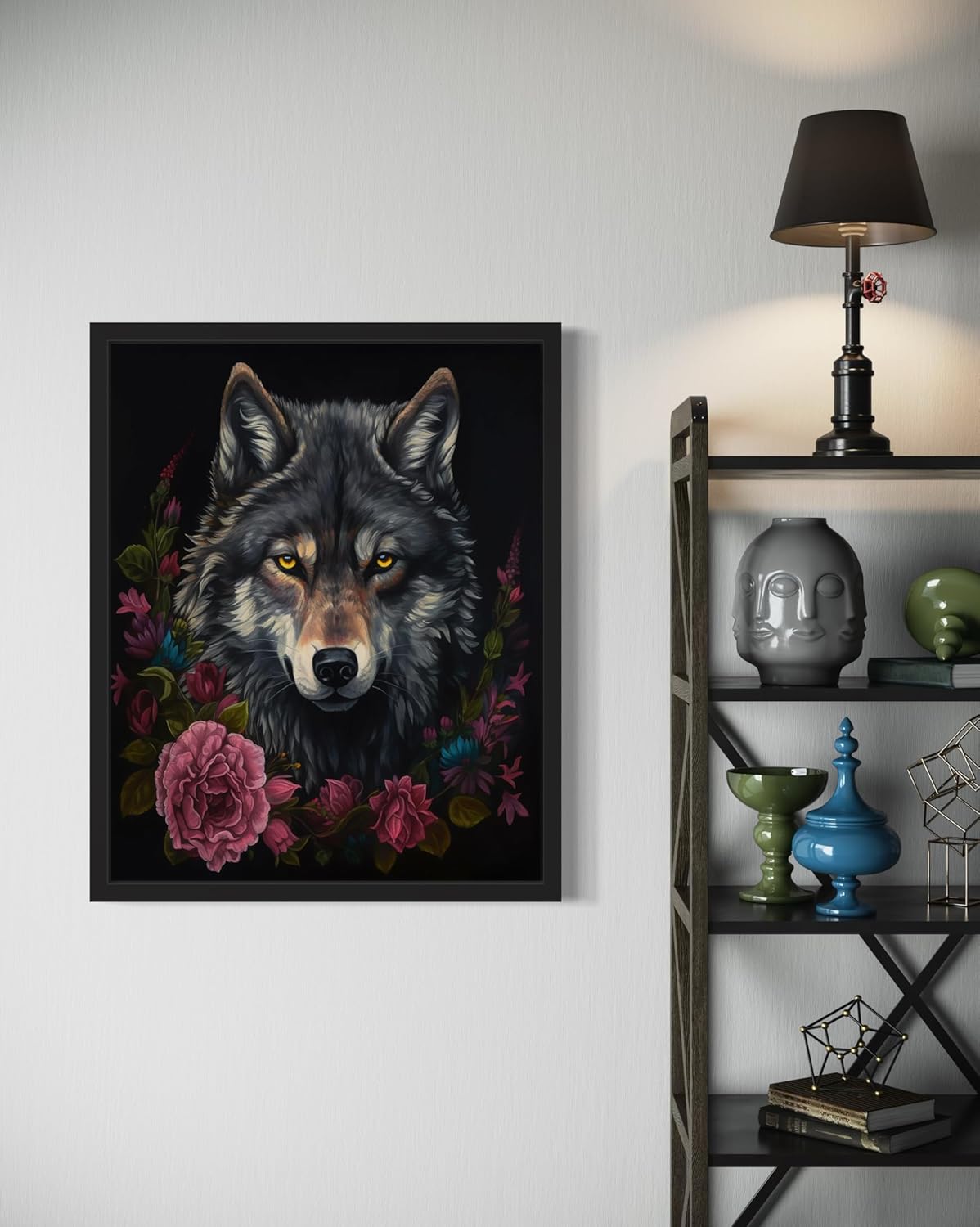 Vintage Wolf Poster Art Print, Halloween Scary Wall Art Academia Spooky Painting Decoration for Horror Prints, Gothic Posters Bedroom Decor 89 (Vintage Wolf, 8 x 10 inches, Black Frame)