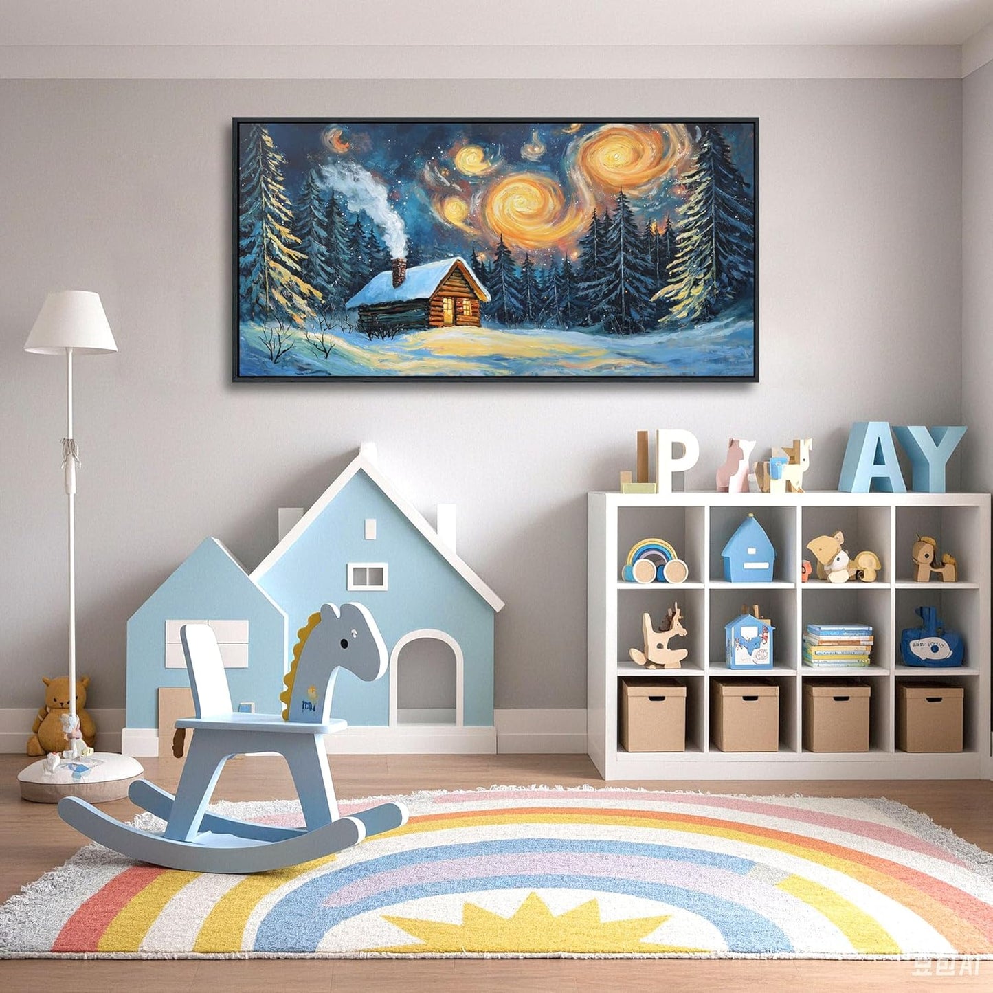 QZQCBLC Large Landscape Wall Art, Farmhouse Cabin Forest Gallery Pictures Abstract Winter Rustic Painting Framed Artwork for Living room Bedroom kitchen Home Office Decor 29x58 IN