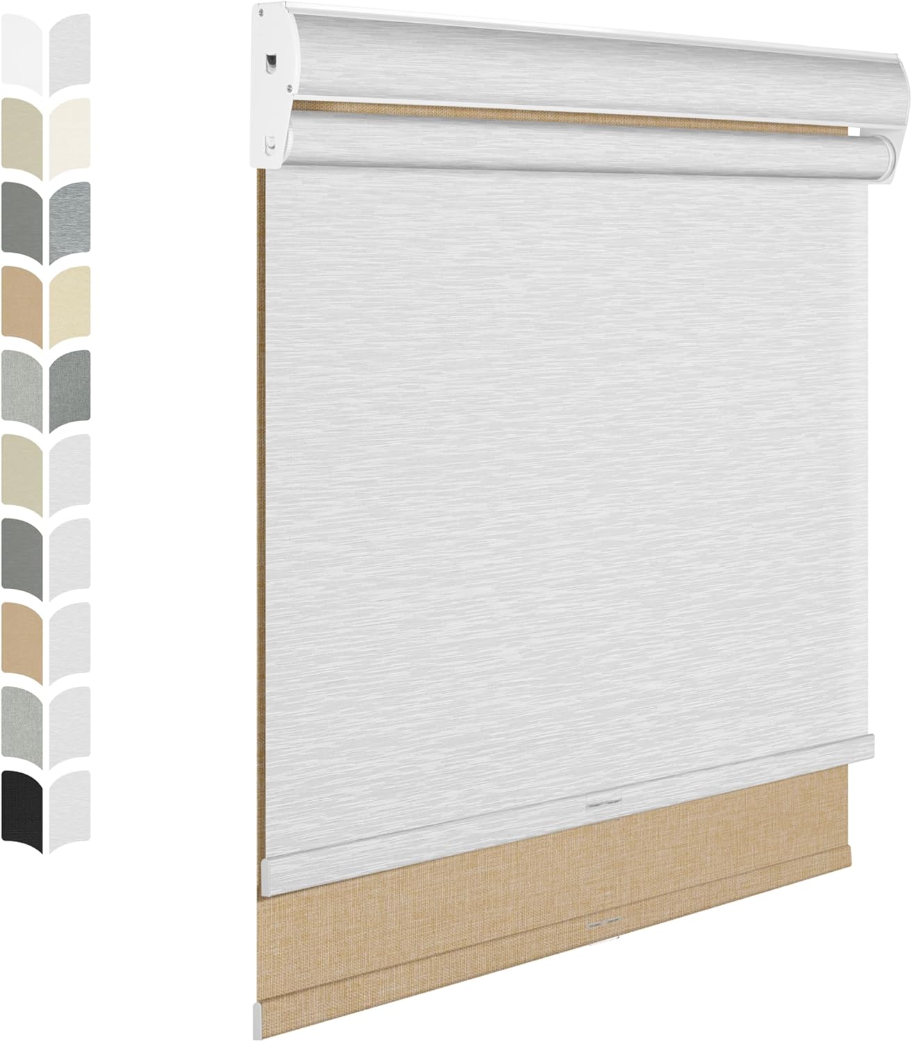 BERISSA Cordless Dual Roller Shades with Cassette Valance,Double Window Shades Blackout and Light Filtering Shades,Day and Night Roller Shades for Home Office Door.Linen Beige and White.46 W x 72" H