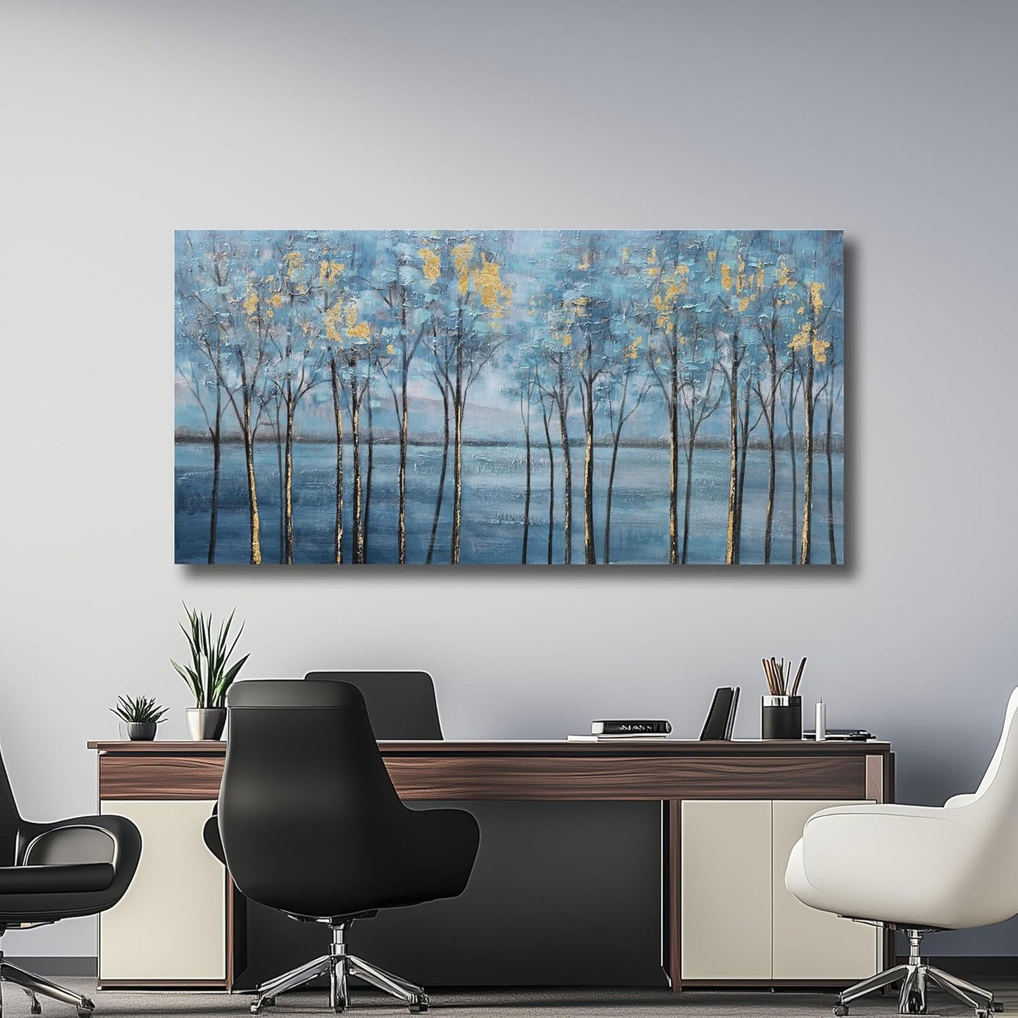 Belmrxne Tree Wall Art Blue and Gold Wall Decor Modern Funky Artwork Painting for Wall Decoration Designer Canvas Painting for Living Room Bedroom Dining Room Office Home Decor 20x40inch