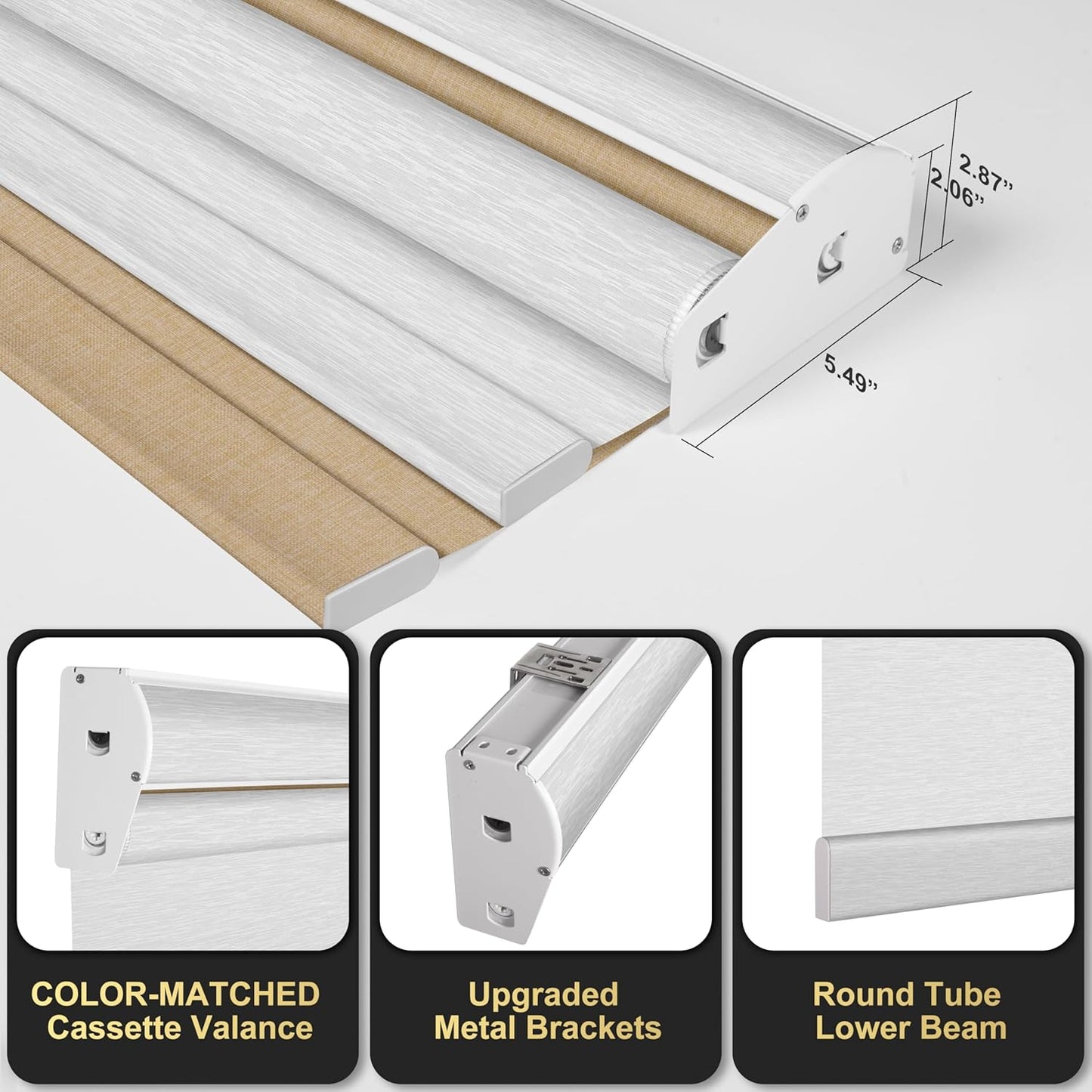 BERISSA Cordless Dual Roller Shades with Cassette Valance, Double Window Shades - Blackout and Light Filtering, Day and Night for Home Office Door. Linen Beige and White. 52 W x 44" H