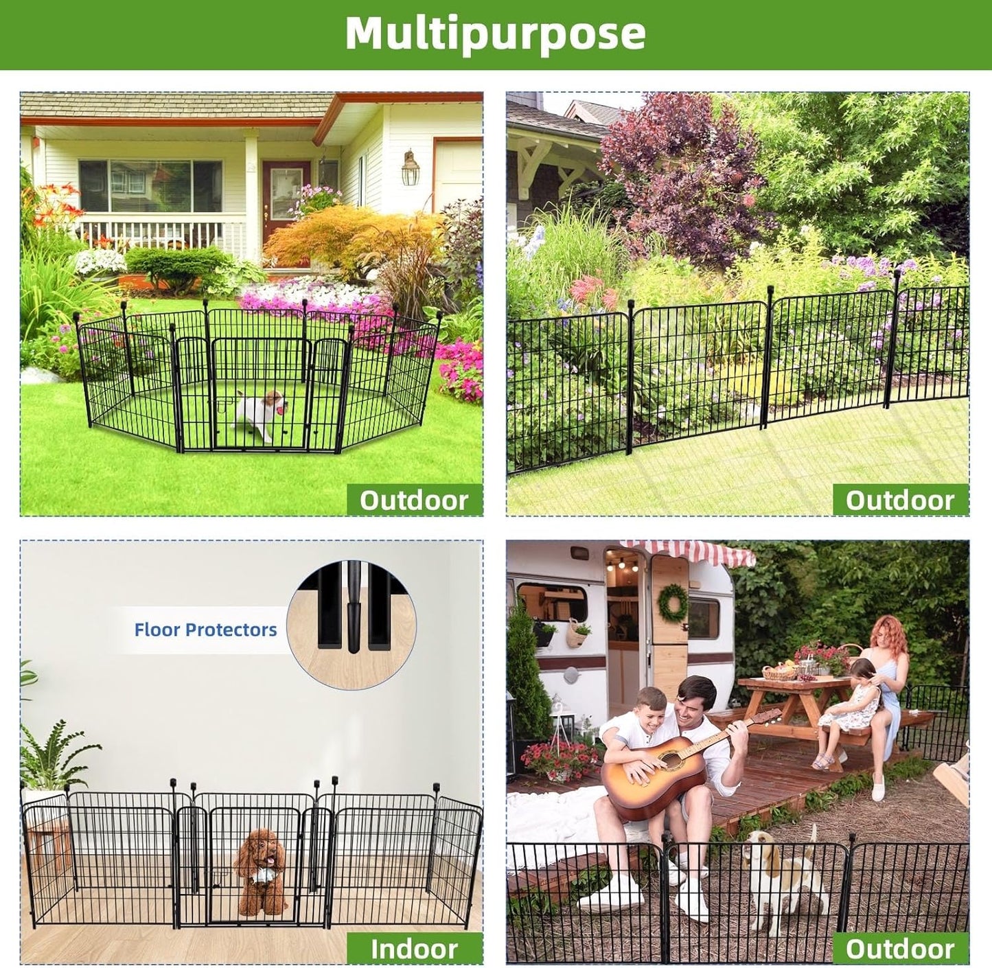 ADAVIN 32 in(H) Garden Fence with Low Threshold Door,14 Panels Total 31Ft(L) Dog Fences for The Yard, Outdoor or Indoor Dog Playpen, Black Metal Garden Fencing Animal Barrier