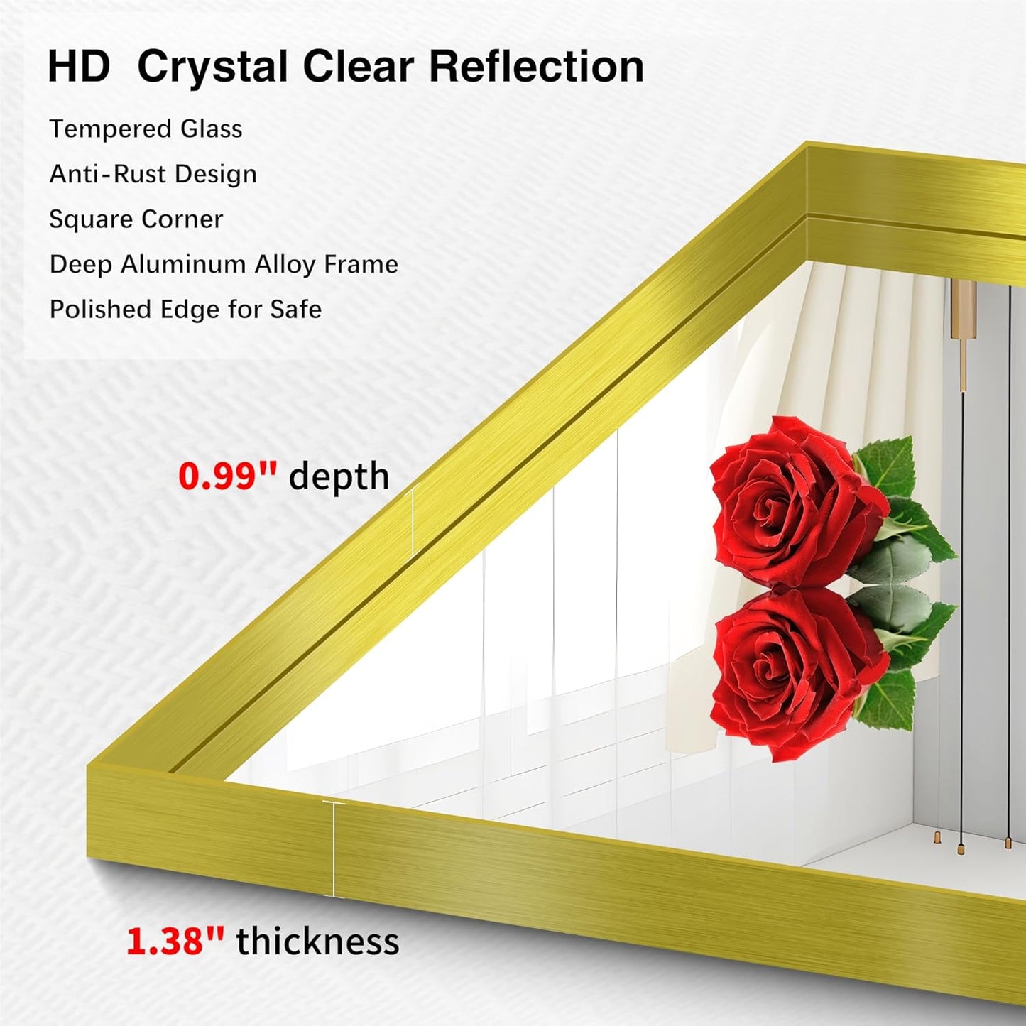 Gold Bathroom Mirror, 60x40 Inch Rectangular Framed Mirror, Large Wall Mounted Bathroom Vanity Mirror Over Sink for Bedroom,Restroom, Living Room, Hangs Vertically or Horizontally