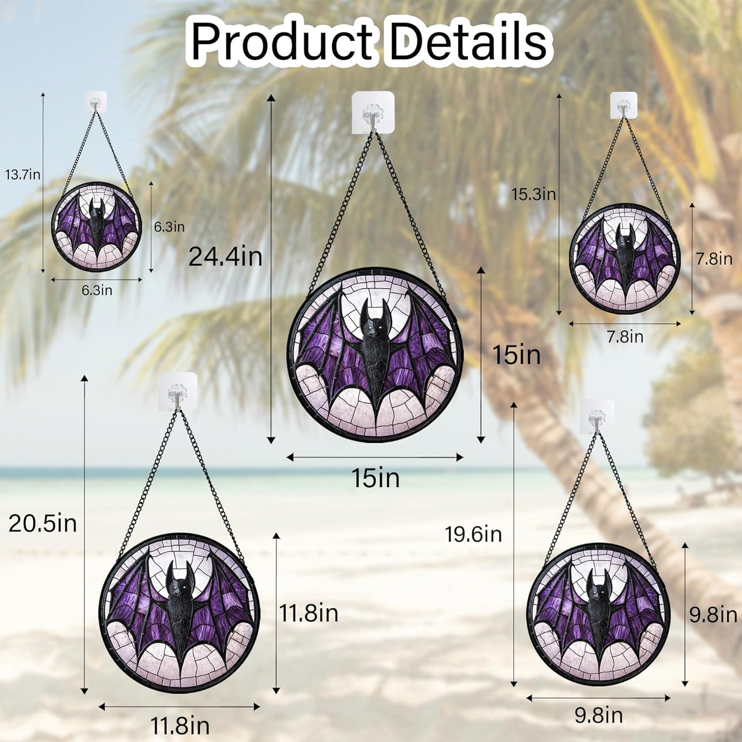 Stained Glass Window Hanging - Halloween Black Bat Purple Wings Monster Suncatcher for Doors Garden Home Spooky Sun Catchers Gothic Decor Horror Gift for Women Men Friend Boy Girl 9.8 in