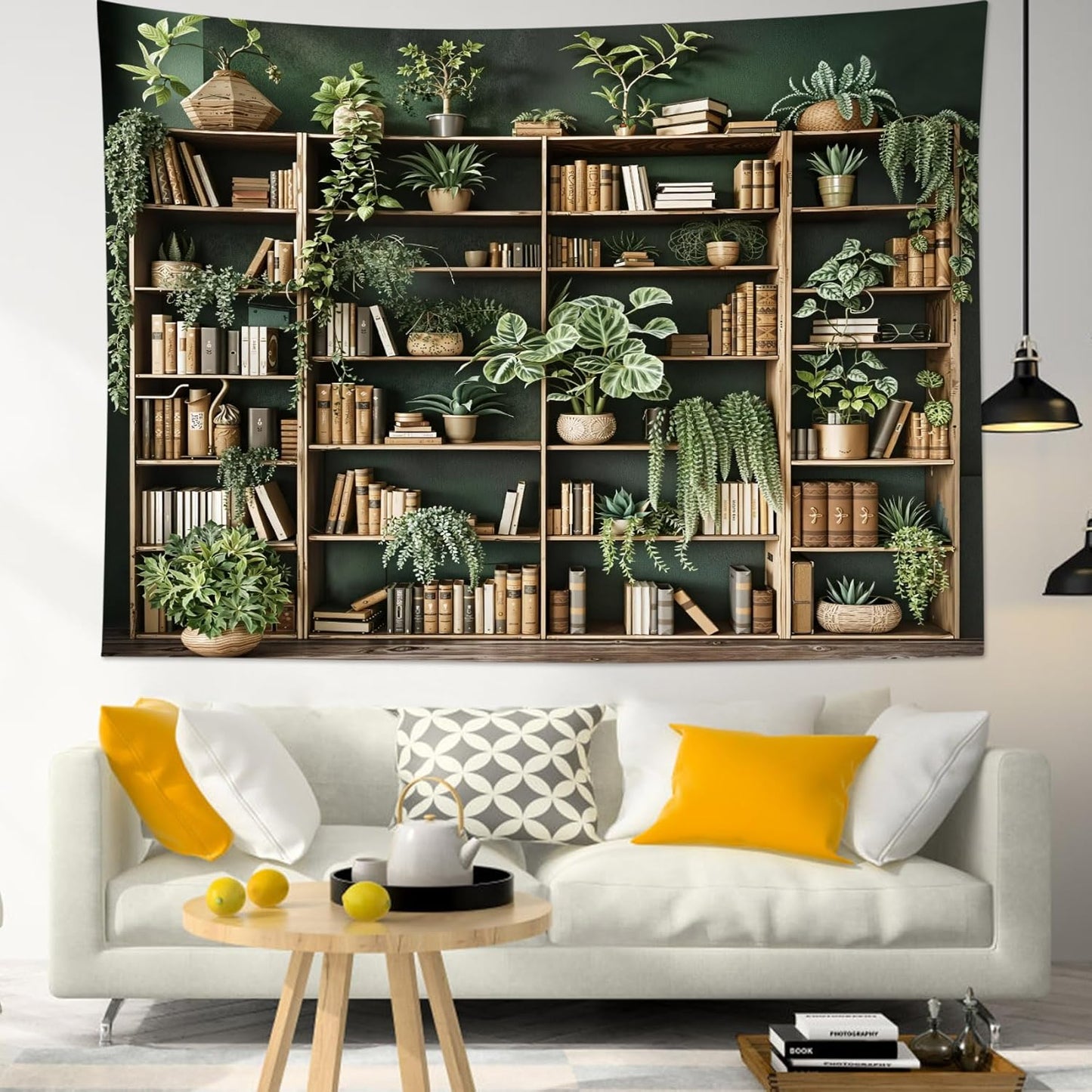 HVEST Green Plant Bookshelf Tapestry Book on Bookshelf and Plant Potted Tapestry Wall Hanging Reading Wall Art Decor for Study Room Bedroom Living Room College Dorm, 40L x 60W Inches