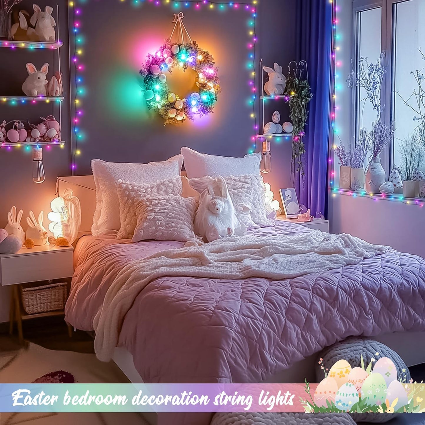 JMEXSUSS 200 LED 66ft Easter Lights String Green Wire, Pastel String Lights Plug in for Spring Bedroom Window Tree Room Outdoor Indoor Party for Easter Decorations