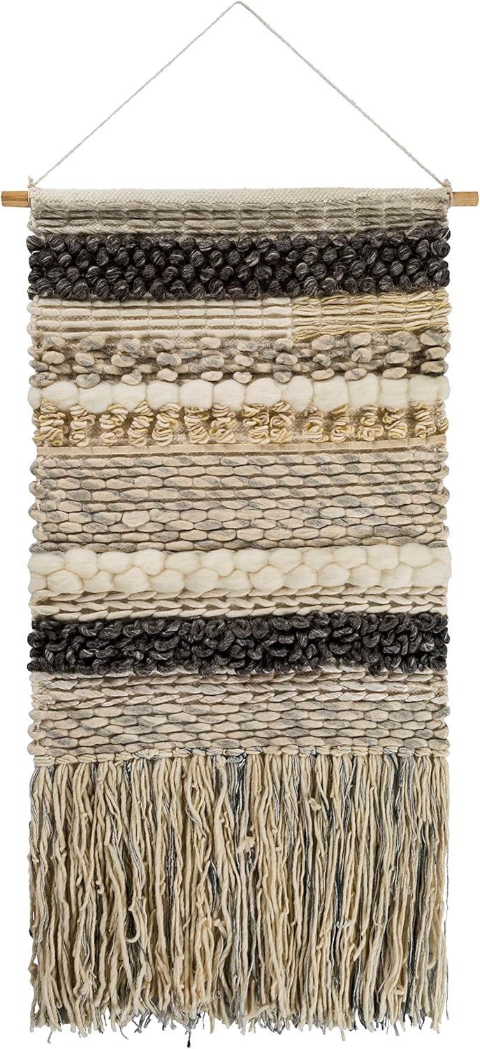 Mark&Day Wall Art, Mureck Bohemian Farmhouse Medium Gray Macrame Tapestry Wall Hanging for Living Room, Bedroom, Office or Kitchen (48"H x 24"W)