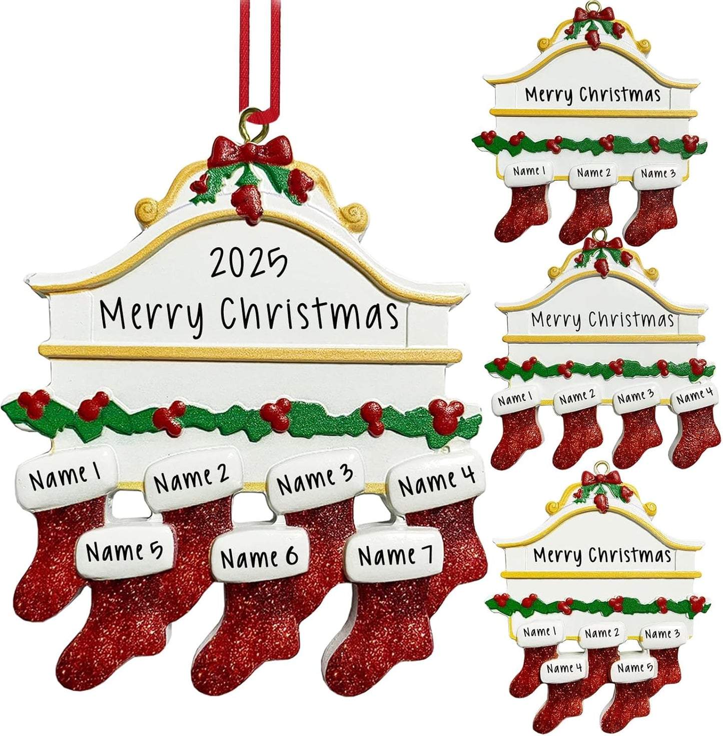 2025 Personalized Christmas Ornaments Family of 2/3/4/5/6/7/8,Custom Christmas Stoking Ornaments Deorations with Names,Customized Xmas Ornament Tree Deorations,Personalized Christmas Ornament Gifts
