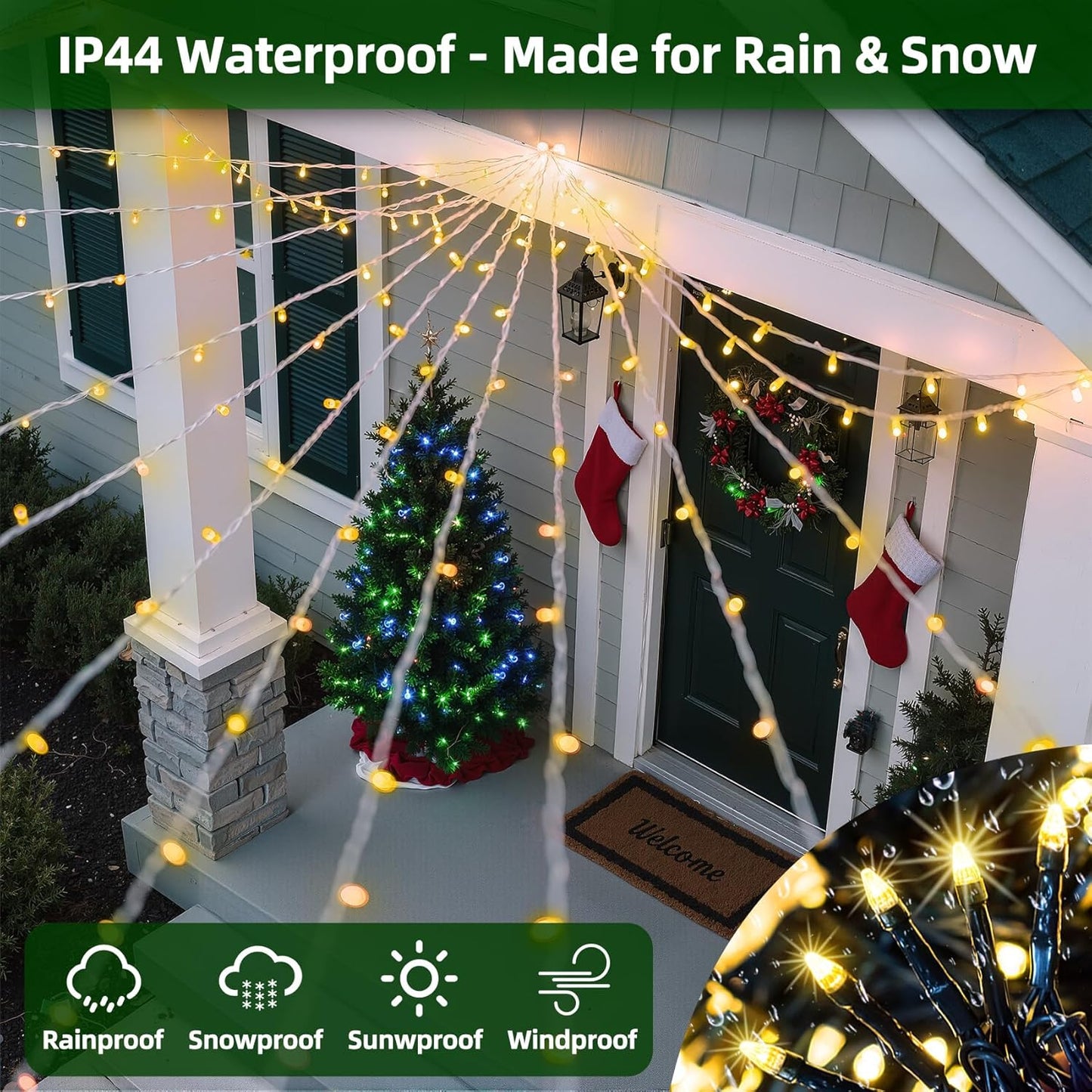 300LED Christmas Lights Outdoor Indoor Use, 12 Lighting Modes 75ft Christmas Tree Lights with Timer, Dimmable Warm White LED StringLights Waterproof for Yard Tree Wedding Party Holiday Warm White