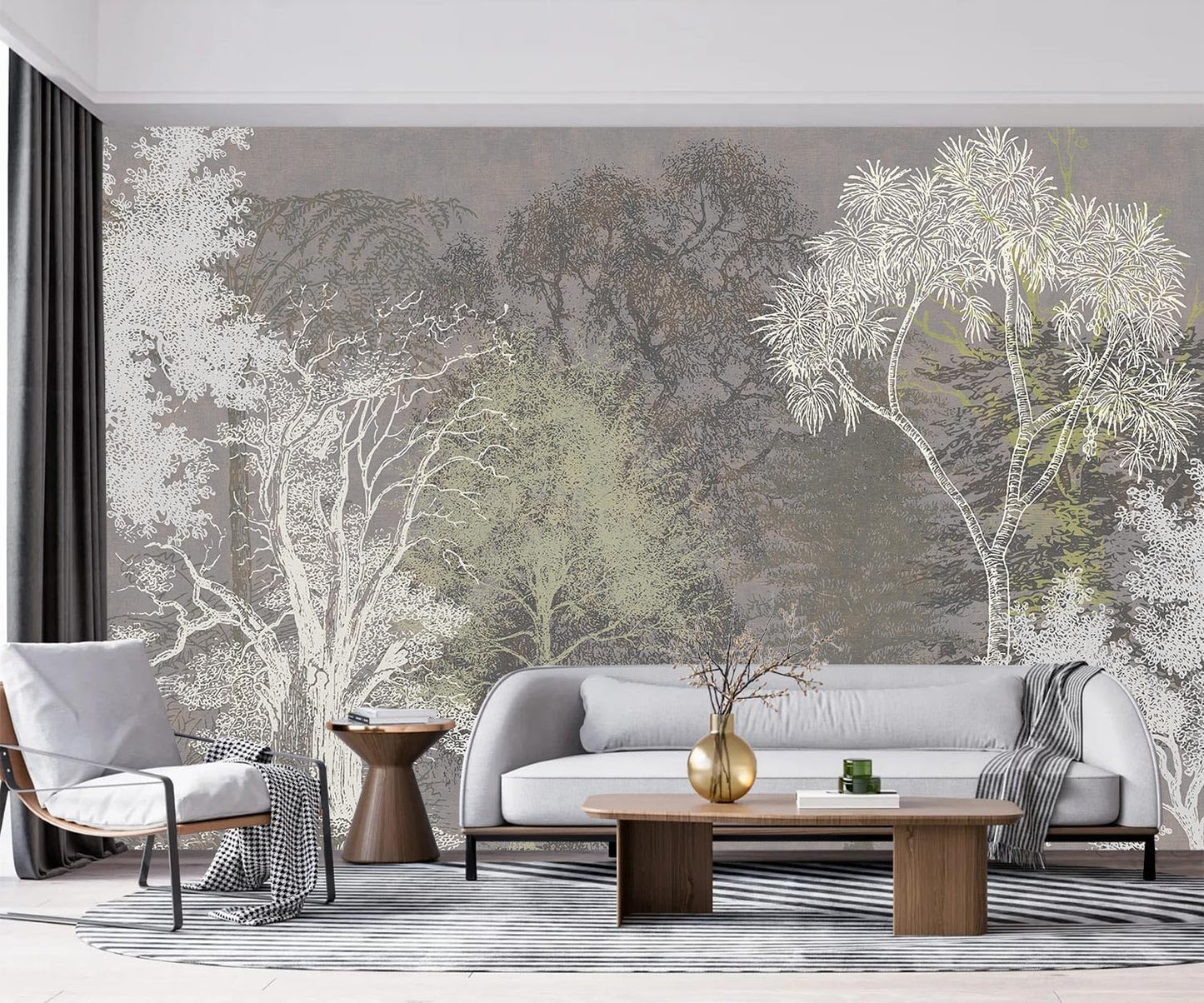 -Hand-Painted Wood Bedroom Wallpaper XT21 M 140" x 91"