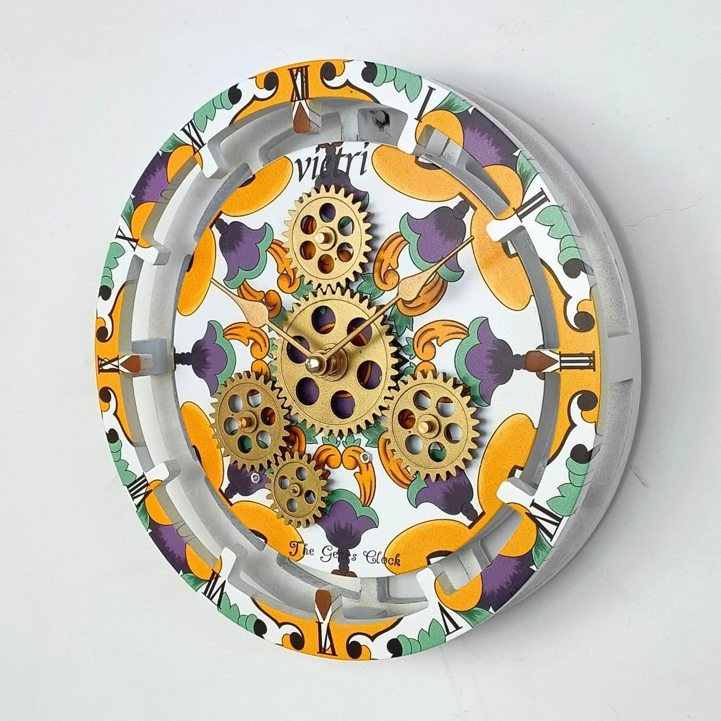 The Gears Clock Wall Clock Italy Collection with Moving Gears (Vietri, 10 inch Round)