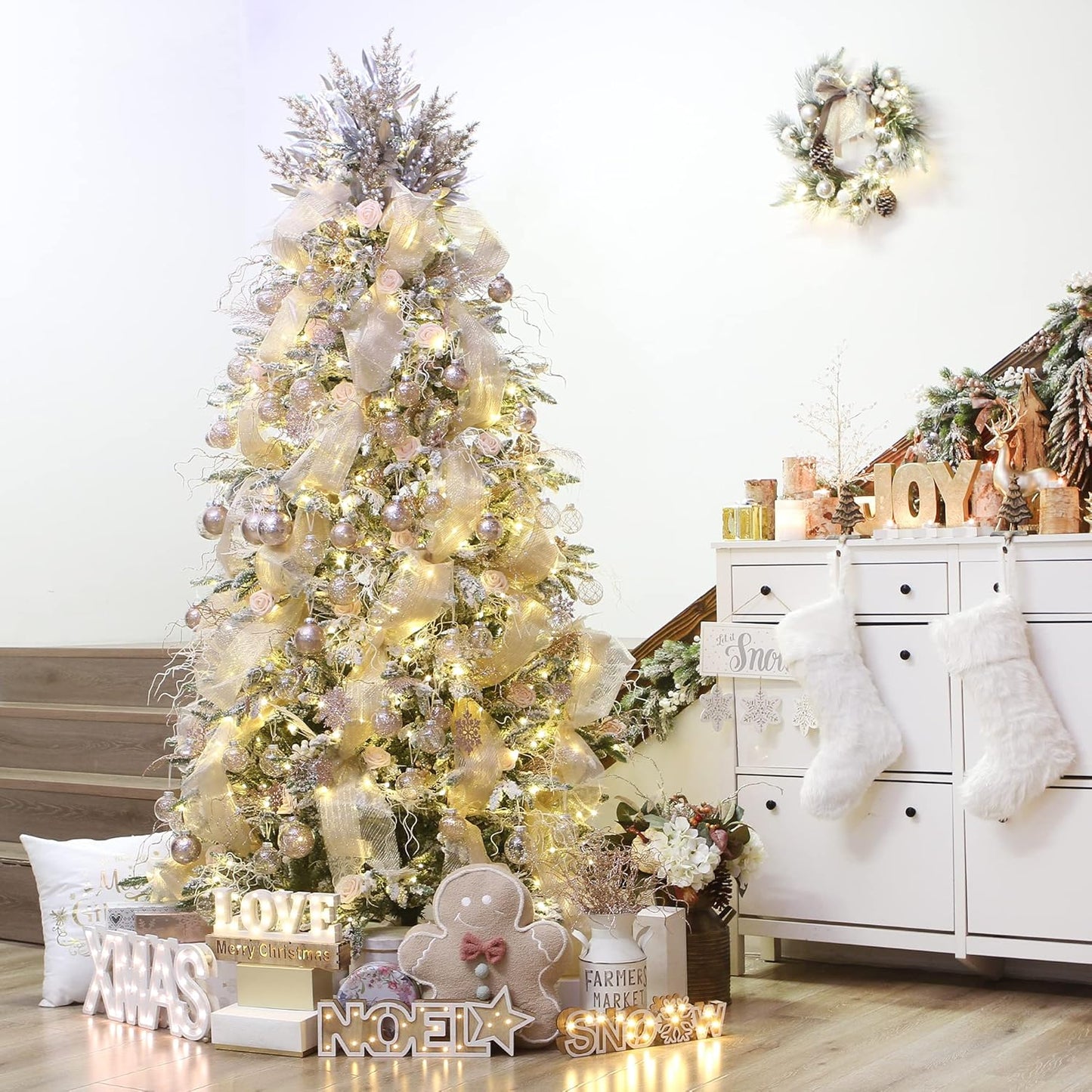 Sea Team Shatterproof Clear Plastic Christmas Ball Ornaments Decorative Xmas Balls Baubles Set with Stuffed Delicate Decorations (60mm/2.36''/30-Pack, Rose Gold)