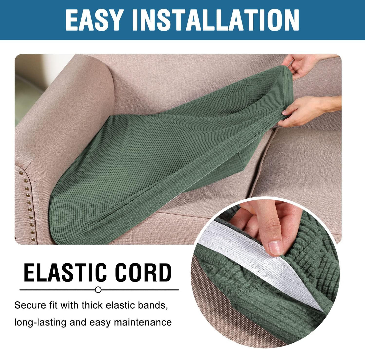 H.VERSAILTEX Super Stretch Individual Seat Sofa Covers Couch Cushion Covers Slipcover Sets Thick Jacquard Textured Twill Fabric (3 Piece, Loden Frost)