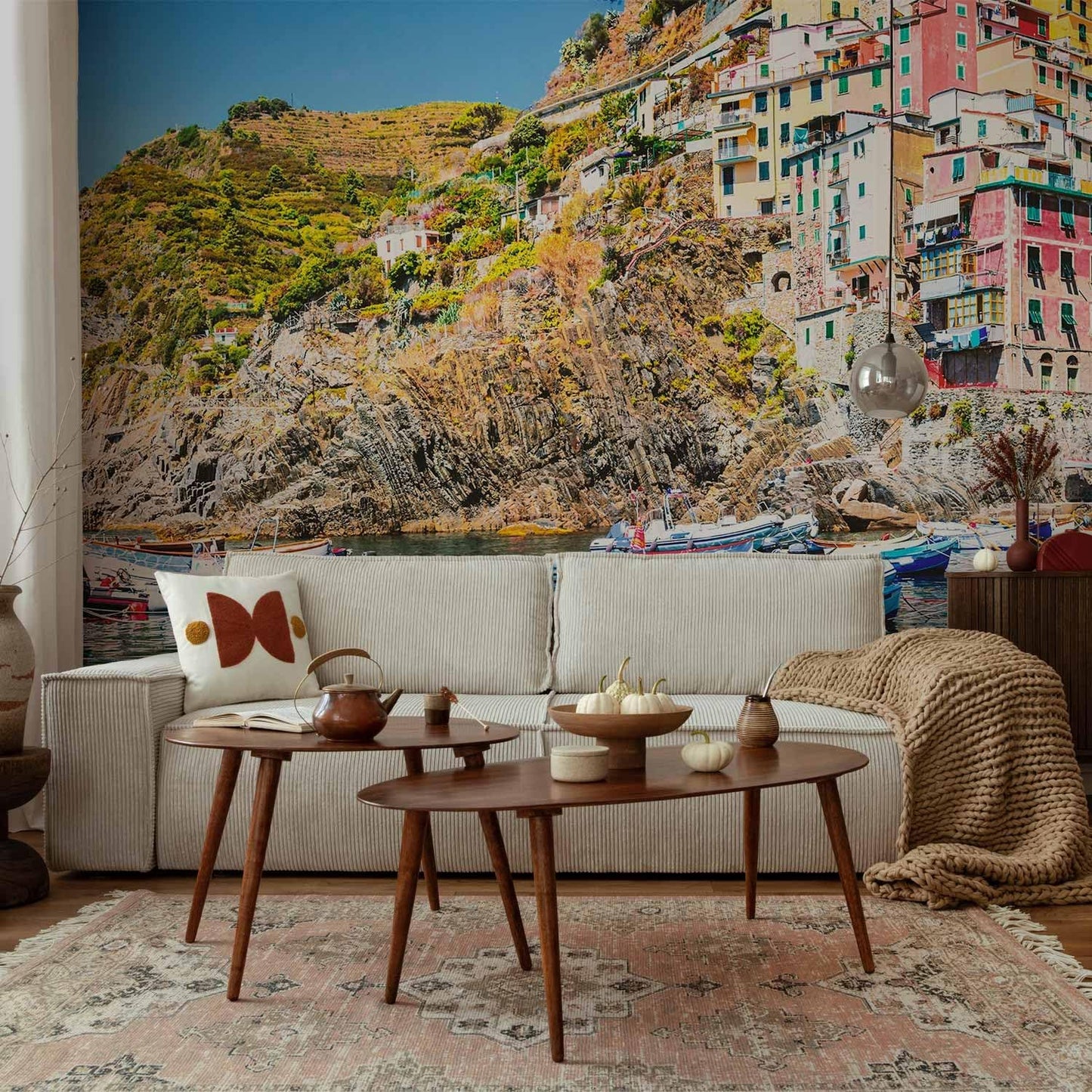 artgeist Wall Mural Peel and Stick Architecture 212x98 in - XXL Self-Adhesive Corner Wallpaper Removable Large Sticker Foil Angle Wallpaper Wall Decor Print City Sea Boat Like Painted d-B-0296-a-a