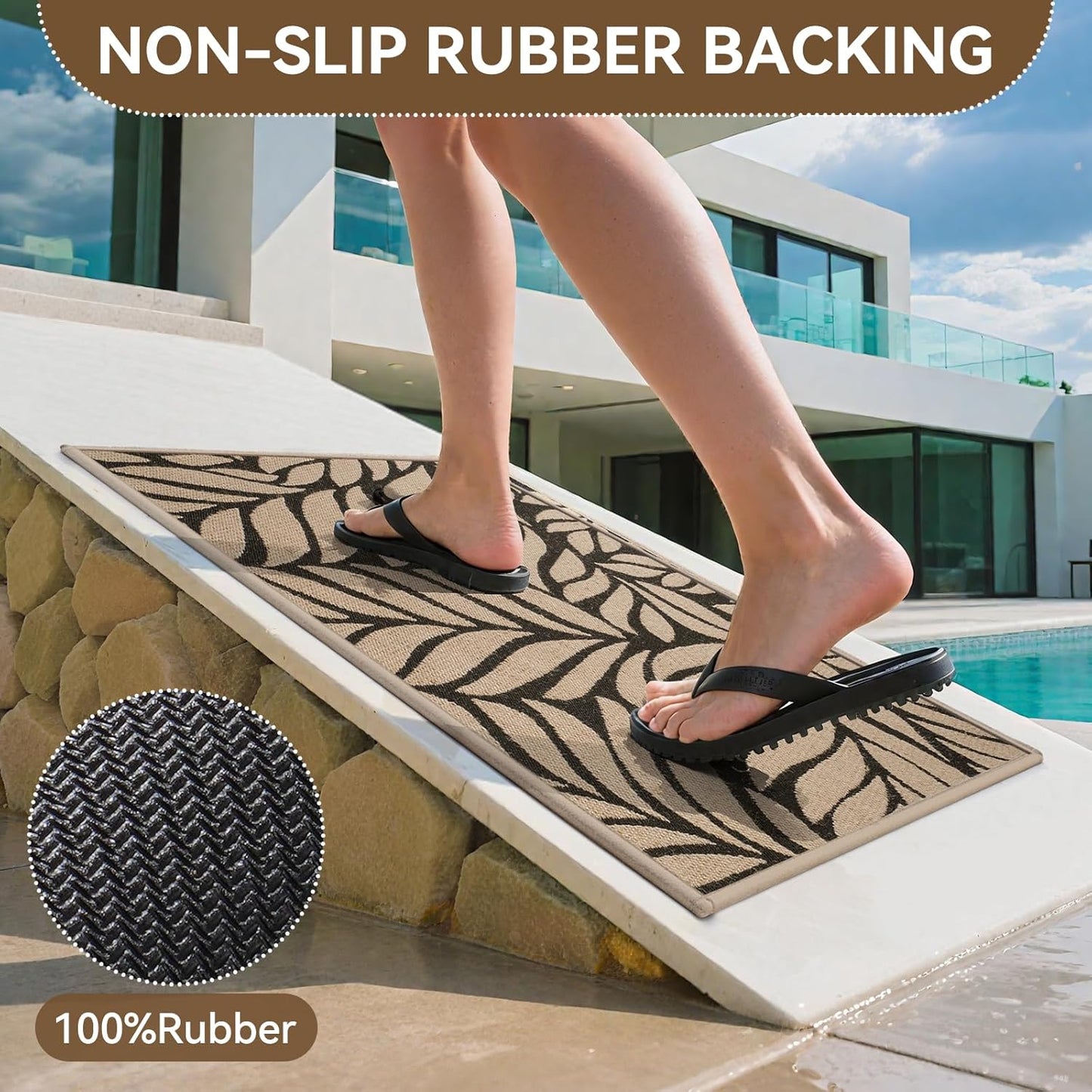 Front Door Mat Indoor Outdoor Entrance, 31''x47'' All-Season Waterproof Welcome Mat, Heavy Duty Non-Slip Rubber Backing, Patio Porch Doormat, Low Profile, Trap Dirt and Moisture, Brown