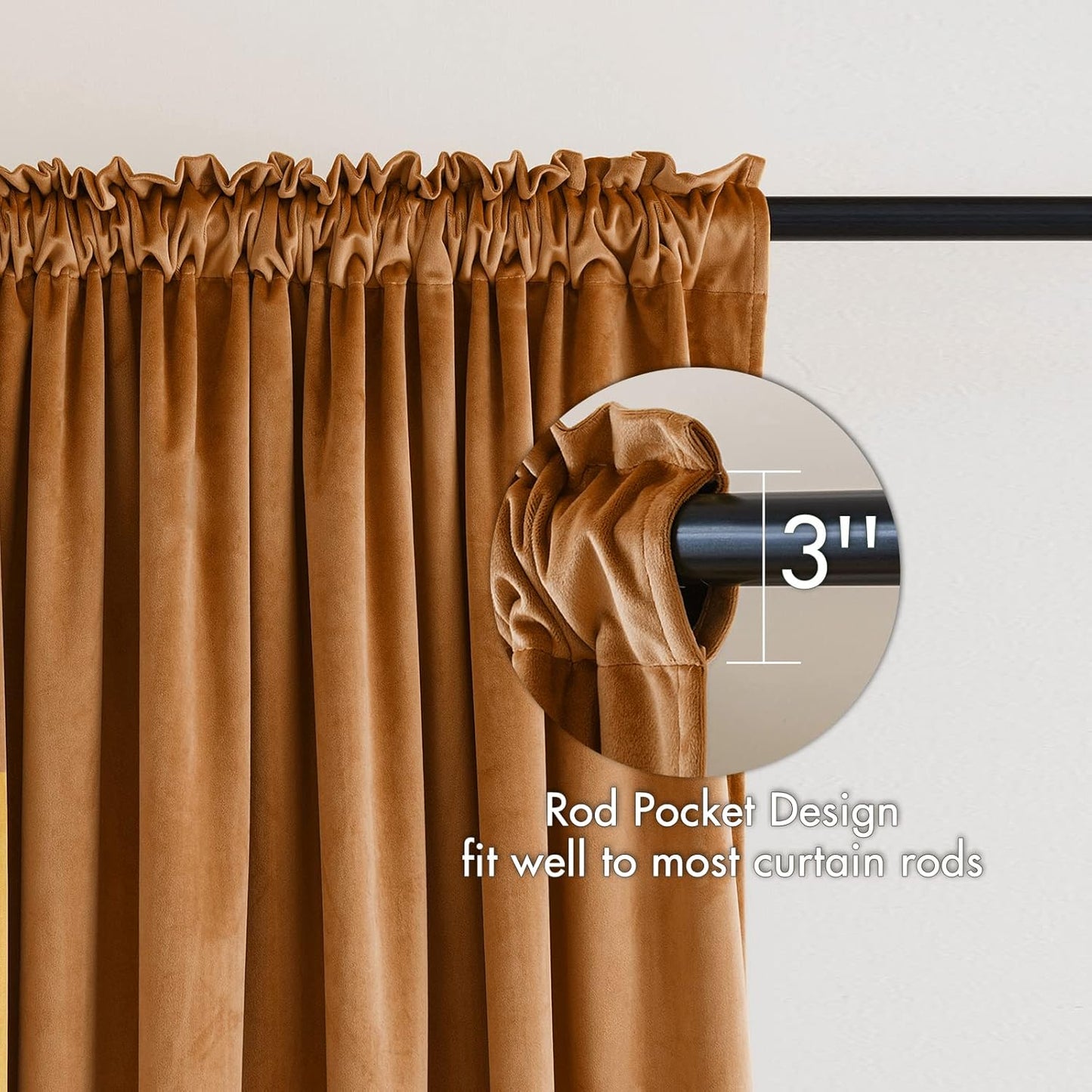 MIULEE Gold Brown Velvet Curtains Thermal Insulated Blackout Curtain Fall Drapes for Bedroom Living Room Darkening 84 Inches Long Curtains Panels Rod Pocket Set of 2