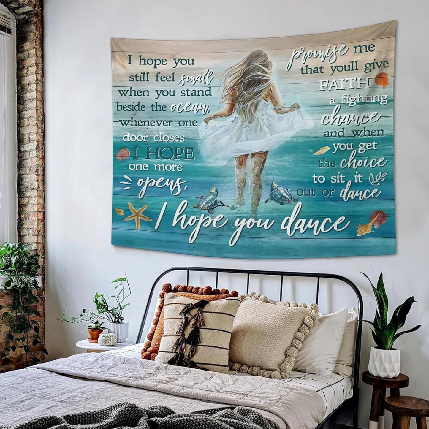 Coastal Beach Tapestry I Hope You Dance Tapestry Wall Hanging for Bedroom Sea Turtle Tapestries Aesthetic Wall Decor for Home Dorm Living Room 60"x90"