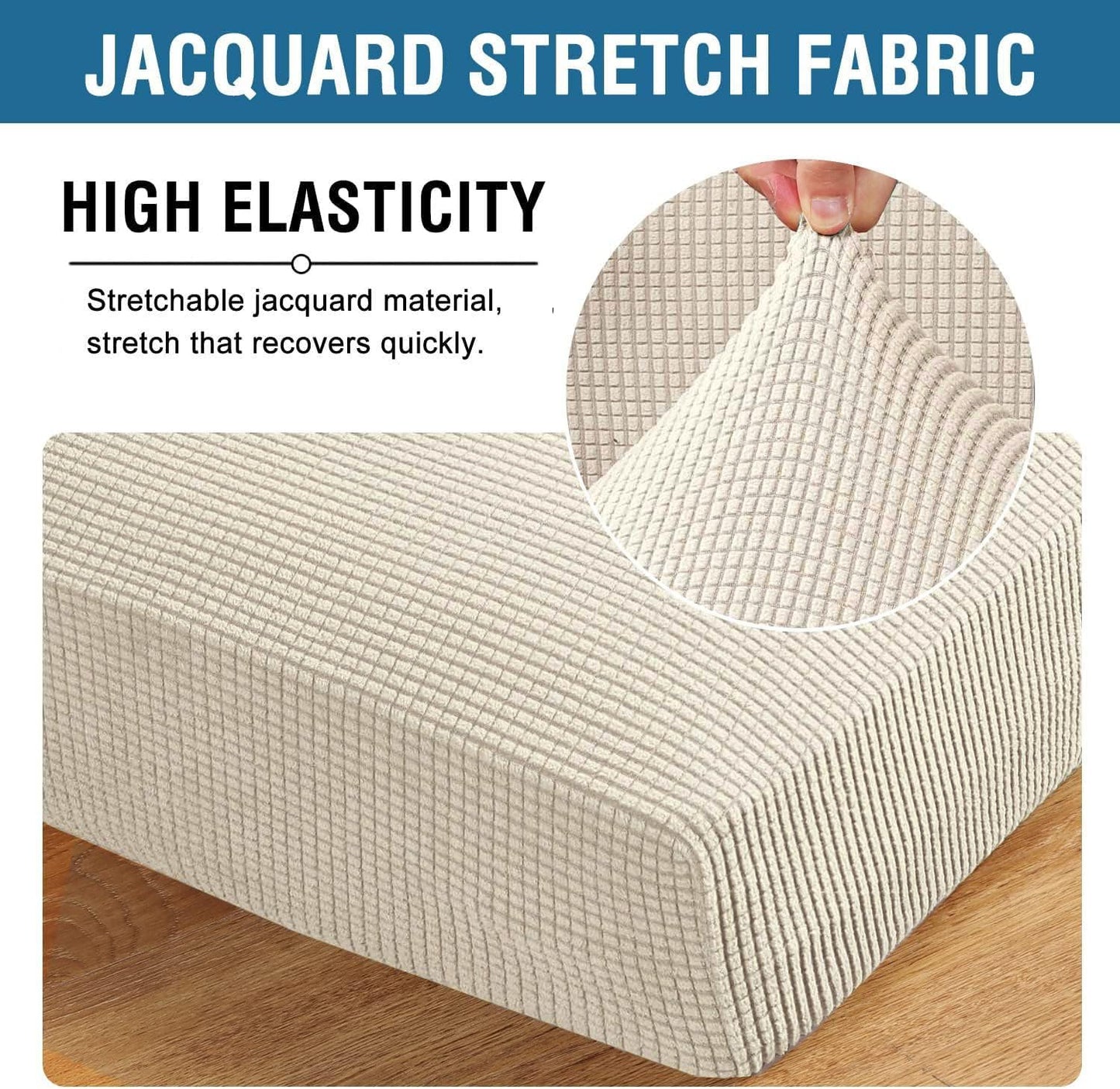 H.VERSAILTEX Super Stretch Individual Chaise Cover Sectional Couch Covers for L Shaped Sofa Both Left/Right Featuring Thick Jacquard Textured Twill Fabric (1 Piece Chaise Cover, Natural)