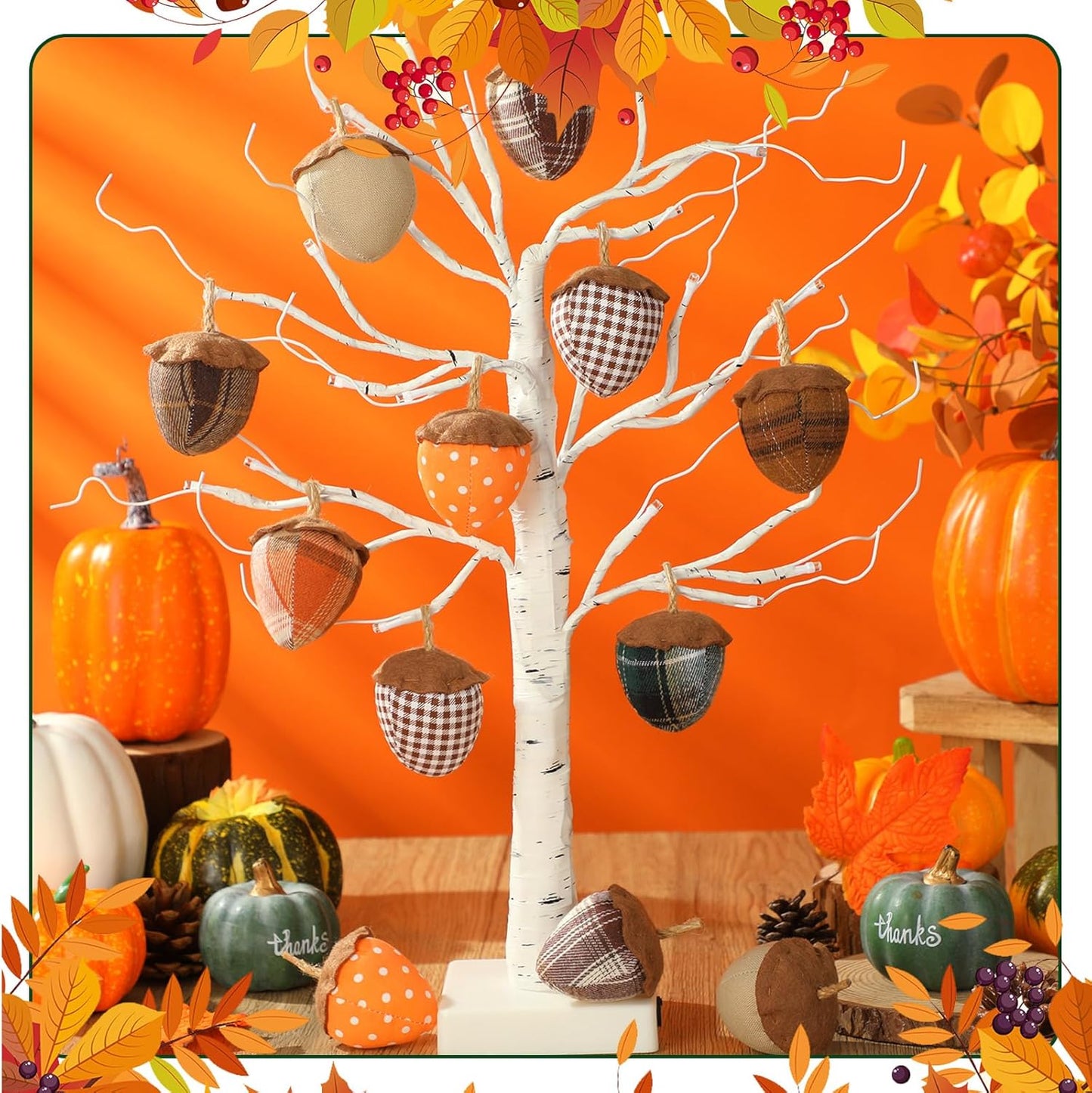 12 Pcs Fall Felt Acorn Ornaments Thanksgiving 3D Fabric Acorn Hanging Ornaments Fall 3.15 Inch Christmas Tree Felt Decorations for Tree Harvest Party Decor