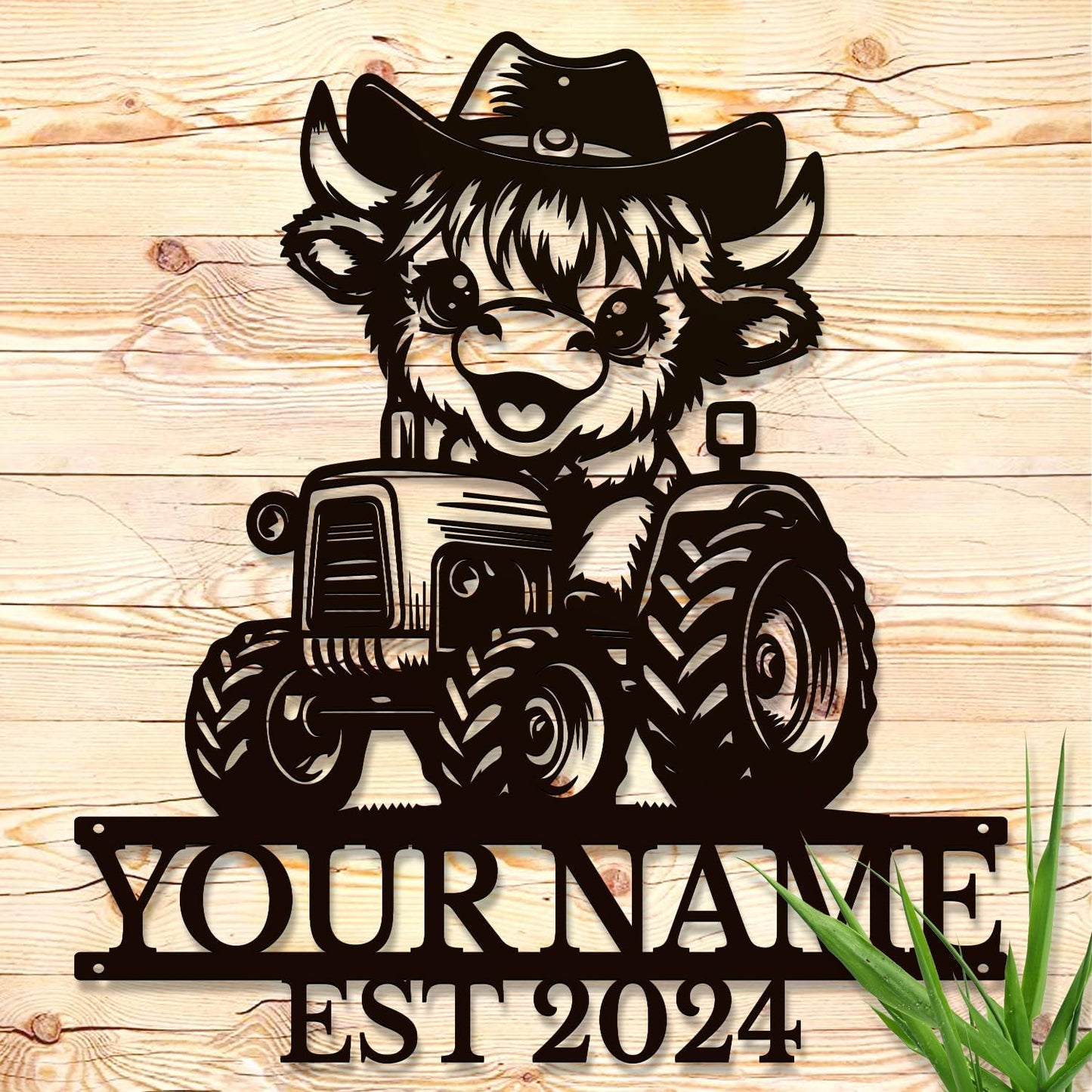 Personalized Highland Cow Name metal Signs,Custom Highland Cow Metal Shed Wall Decor,Black Metal Wall Art Plaques Outdoor wall Decorative Signage (Style B)