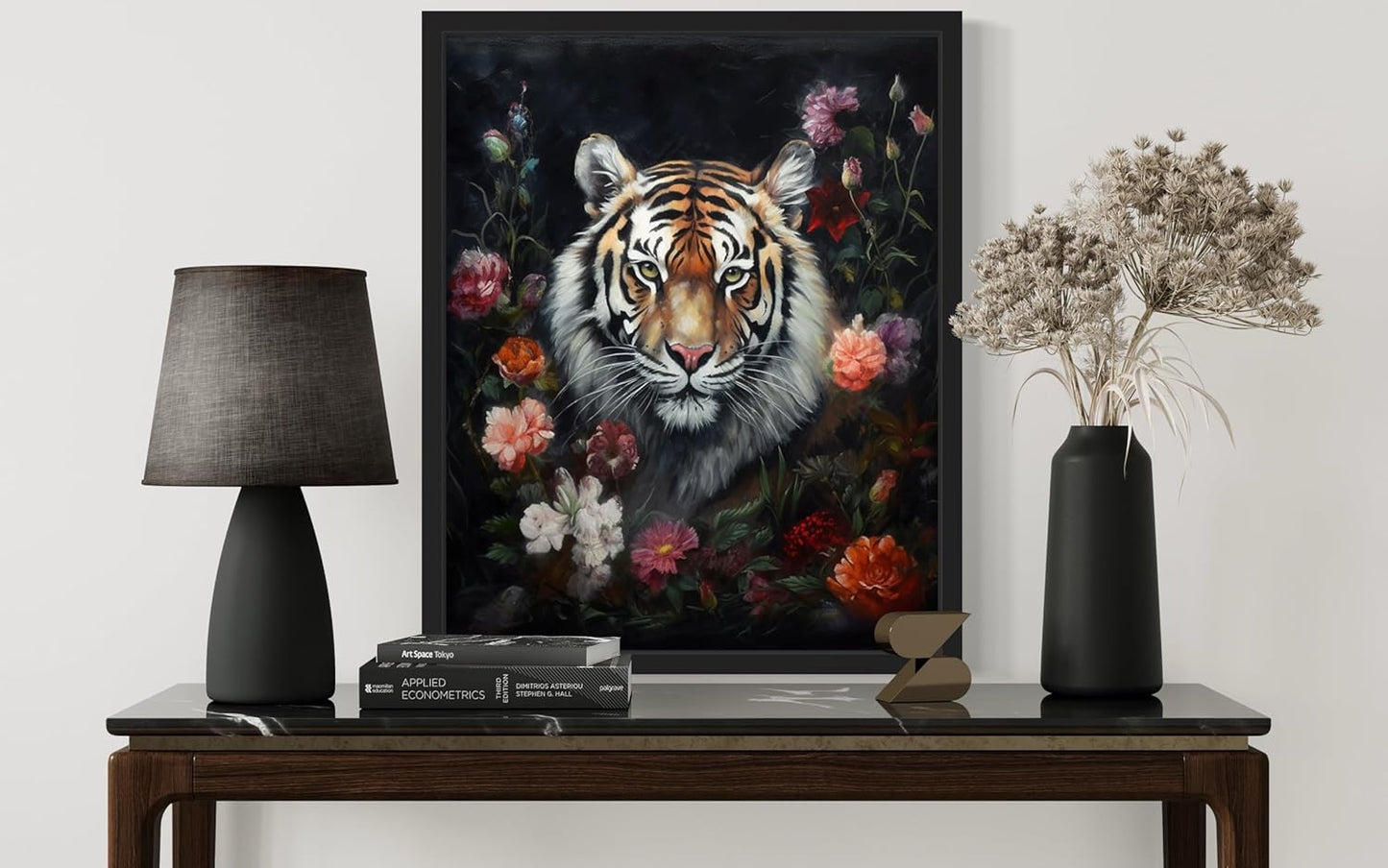 Tiger and Flower Poster Art Print, Halloween Scary Vintage Wall Art Academia Spooky Painting Decoration for Horror Prints, Gothic Posters Bedroom Decor 89 (Tiger and Flower, 11 x 14 inches, Unframed)