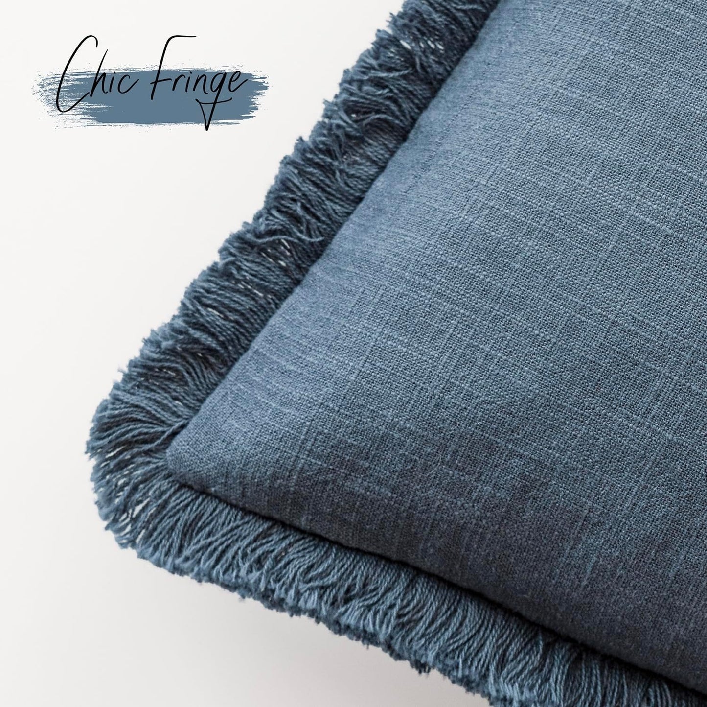 Foindtower Set of 2 Decorative Linen Fringe Lumbar Throw Pillow Covers Farmhouse Cushion Cover with Tassels Soft Accent Pillowcase for Couch Sofa Bed Living Room Home Decor,12×20 Inch,Dark Blue