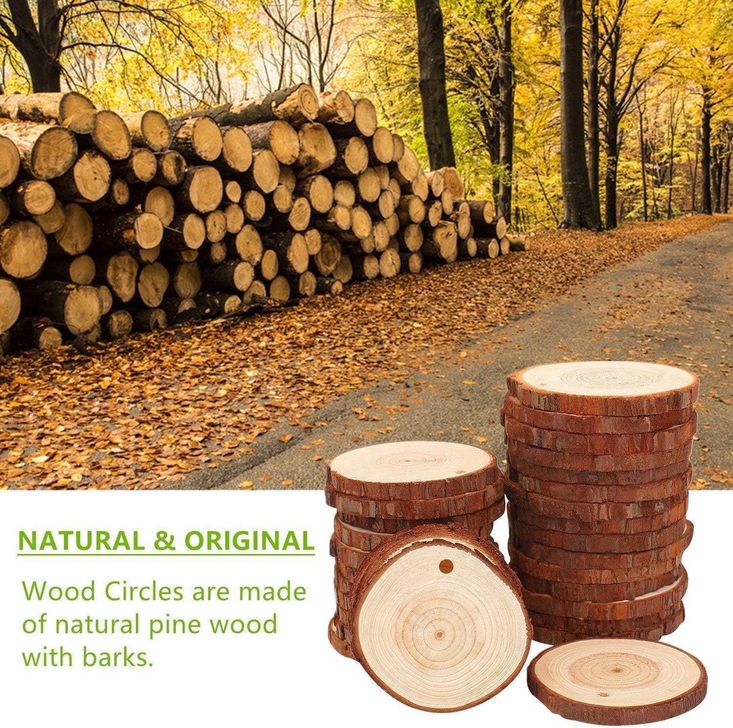 Wood Slices TICIOSH Craft Unfinished Wood kit Predrilled with Hole Wooden Circles for Arts Wood Slices Christmas Ornaments DIY Crafts 30 Pcs 2.0-2.4 inches