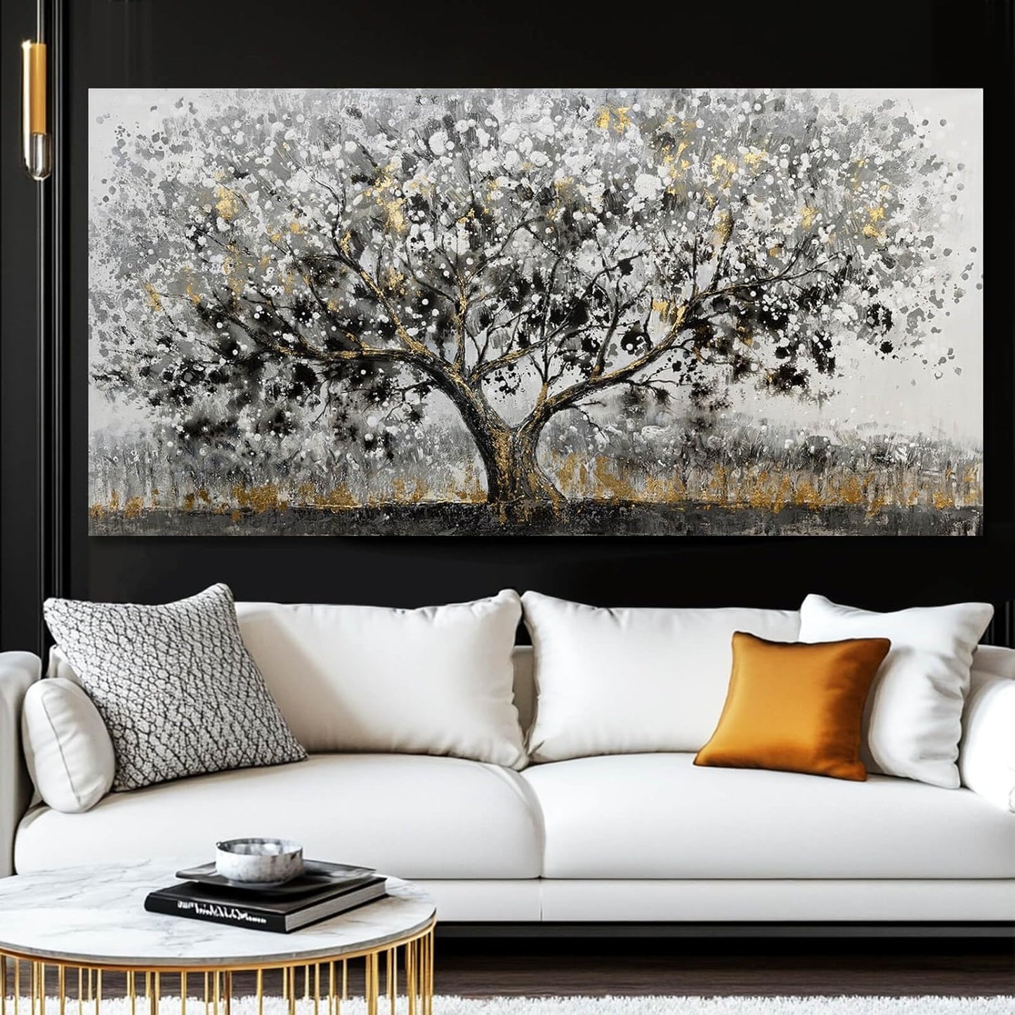 SDYA Black and White Canvas Pictures Landscape Art Poster 24"x48" Large Dining Room Wall Art Bedroom Pictures Wall Decor Over Bed