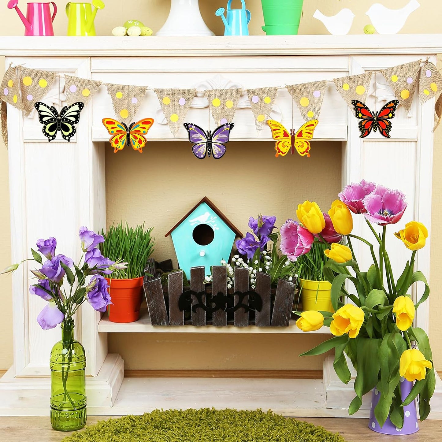 80PCS Wooden Spring Ornaments to Paint Butterfly Cutouts, 8 Styles DIY Blank Unfinished Wood Butterfly Cutouts Ornament for Home Crafts Hanging Decorations