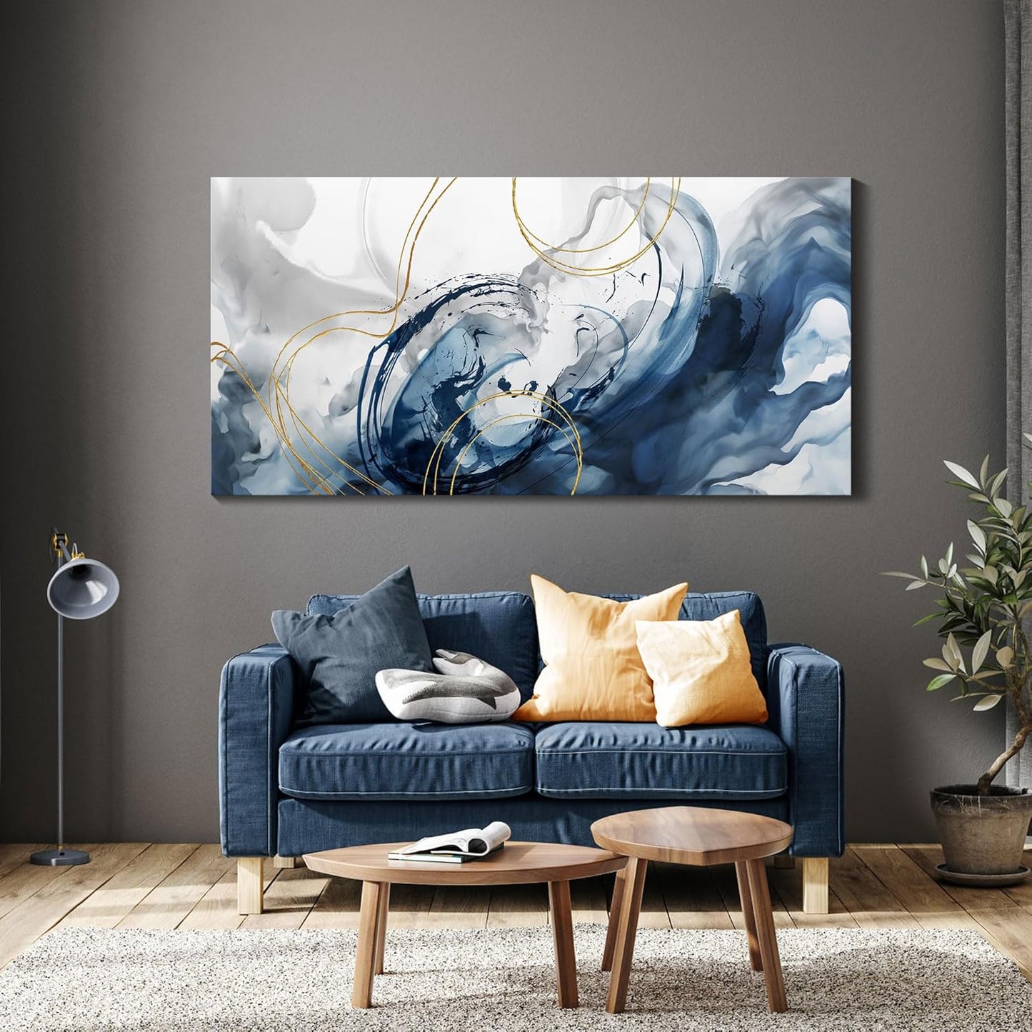 Mofutinpo Blue Wall Art Large Canvas Art Wall Decor Abstract Wall Art Blue Modern Home Decor Office Wall Decor Home Decorations for Living Room Minimalist Bedroom Artwork 29×58IN