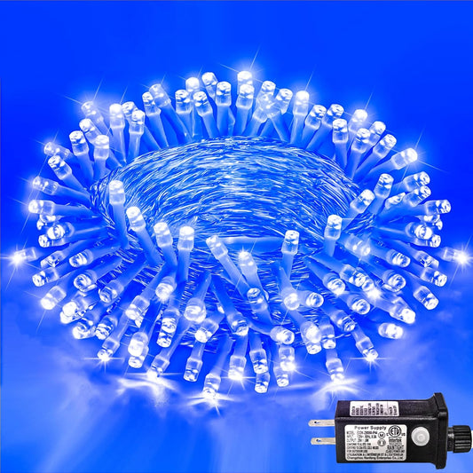 120 LED Blue Christmas Lights Outdoor, 40ft Clear Wire Blue String Lights 8 Modes, Plug in Waterproof Fairy String Light for Indoor Christmas Tree Bedroom Decorations