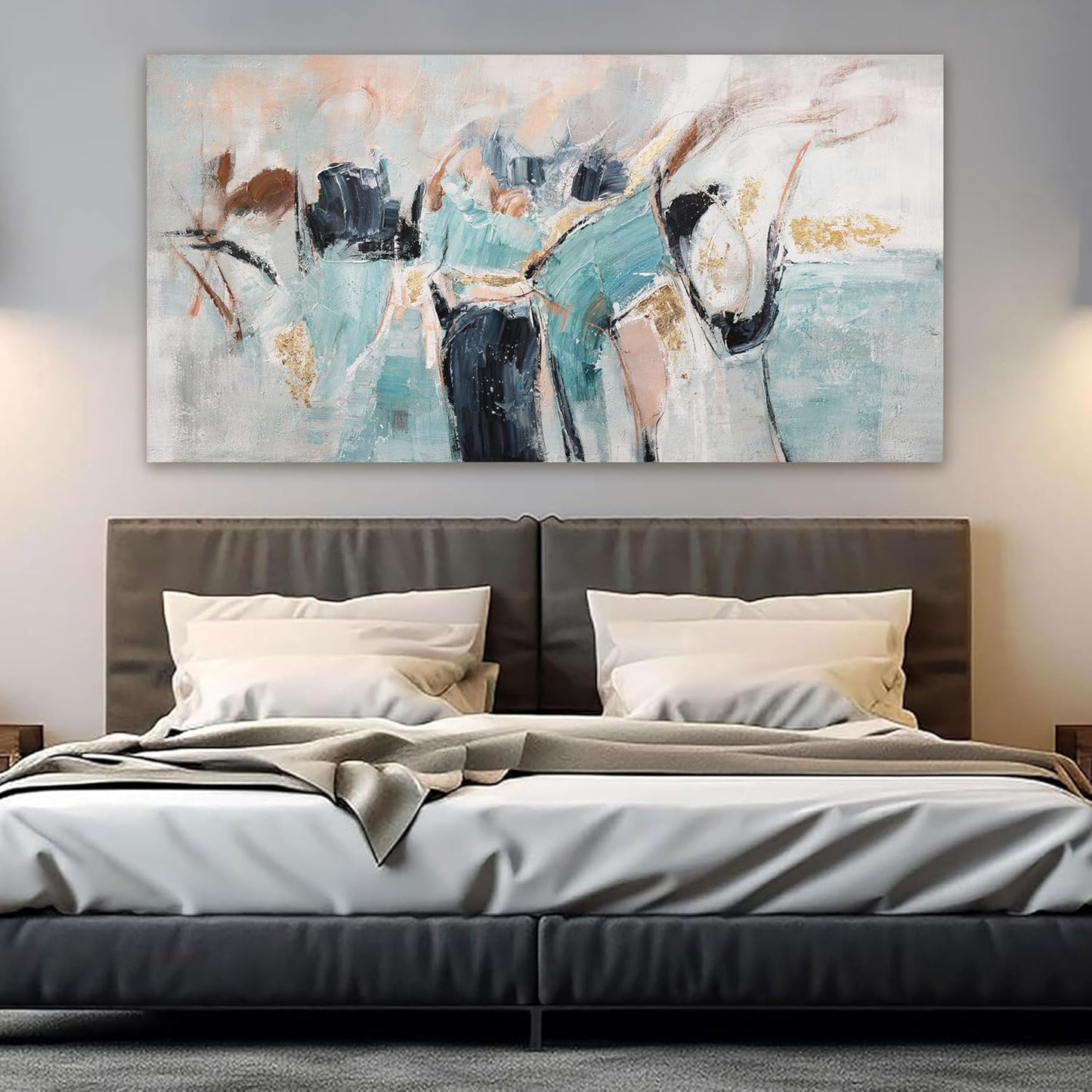 Canvas Wall Art Decor Canvas Abstract Aesthetic Blue And Gold Abstract Modern Oversized Wall Art Decor Paintings Artwork For Living Room Wall Art canvas prints For Bedroom Office Wall Decor 29" X 58"