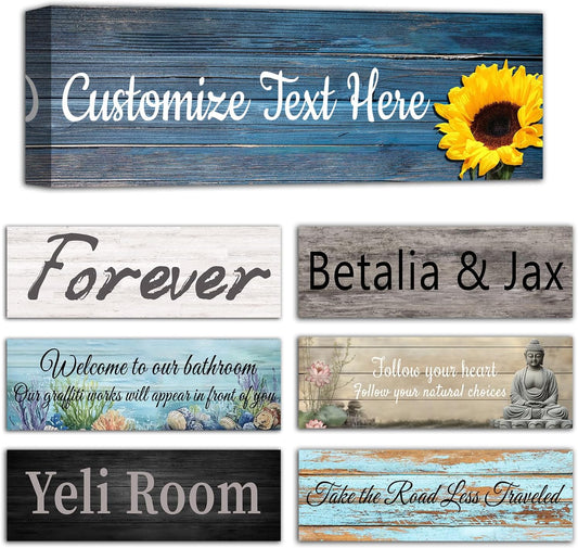 CHAOSETKEN Custom Text Sign Wall Art Personalized Family Quote Wall Decor Family Sign Canvas Prints Customized Wood Text Quote Pictures Rustic Farmhouse Decor Framed (30L x 10W)
