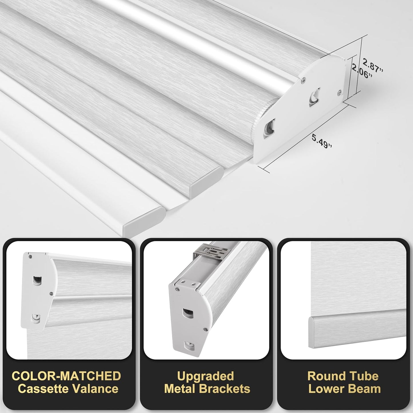 BERISSA Cordless Dual Roller Shades with Cassette Valance, Double Window Shades - Blackout and Light Filtering, Day and Night for Home Office Door. Striped Jacquard White. 62 W x 80" H