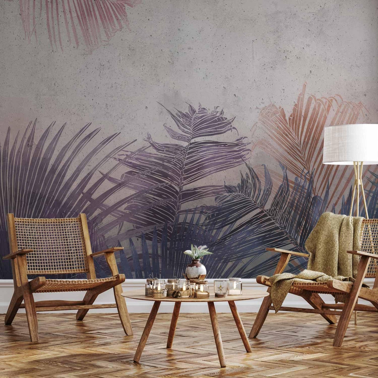 artgeist Wall Mural Jungle 135x101 in - XXL Peel and Stick Self-Adhesive Wallpaper Removable Large Sticker Foil Wall Decor Print Picture Image Design Leaves Botanical Nature Purple Grey b-A-0827-a-a