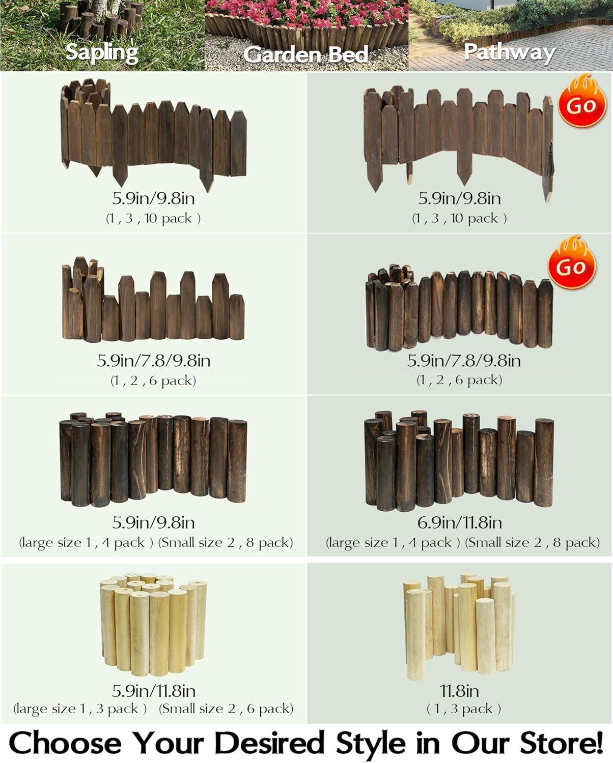 Wood Garden Edging, Wooden Fence Border Decorative Small Picket Panels for Flower Bed Barriers and Landscape Fencing (5.9" H x 47" L, 1 Pack)
