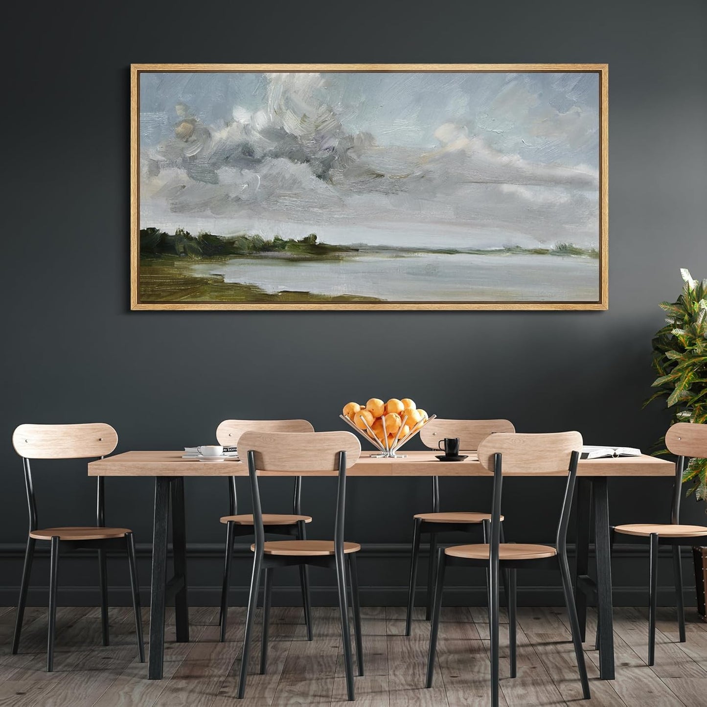 MUDECOR Extra Large Framed Canvas Print Wall Art Tranquil Landscape Soft Brushstroke Lake Scene Illustrations Antique Retro Fine Art Illustrations Decorative Colorful for Bedroom - 60"x30"