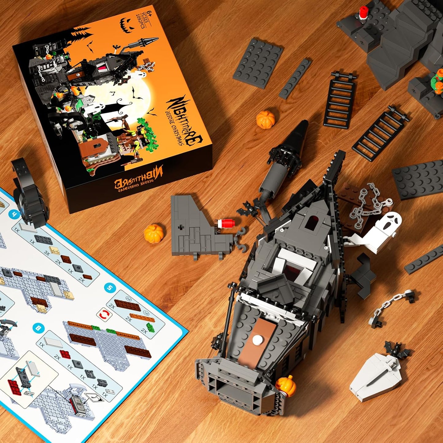 Mini Bricks Haunted Graveyard House Building Set - 1092 PCS Halloween Spooky Construction Toy Kit for Kids & Adults (Not Compatible with )