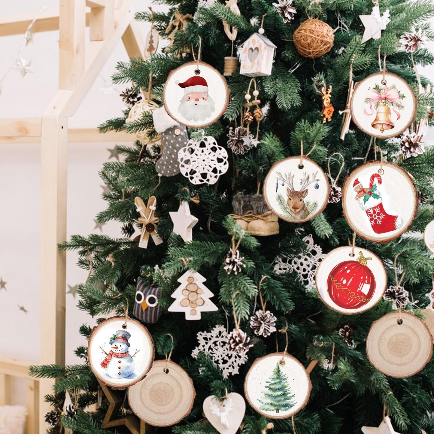 90 PCS 2.8-3inch Unfinished Wood Slices, Natural Wood Slices, Predrilled with Hole Wood Slice for DIY Arts Craft Christmas Ornaments