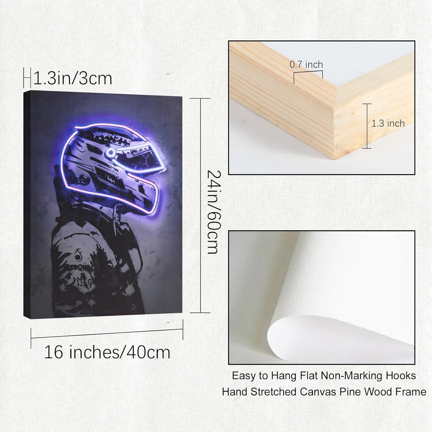 Sorventina Racing Superstar Canvas Prints Racer Driver Poster - Car Wall Art Sports Room Decor Neon Racing Posters for Living Room Bedroom Bar Home Decor Aesthetic, Wrapped Canvas(16x24, Blue)