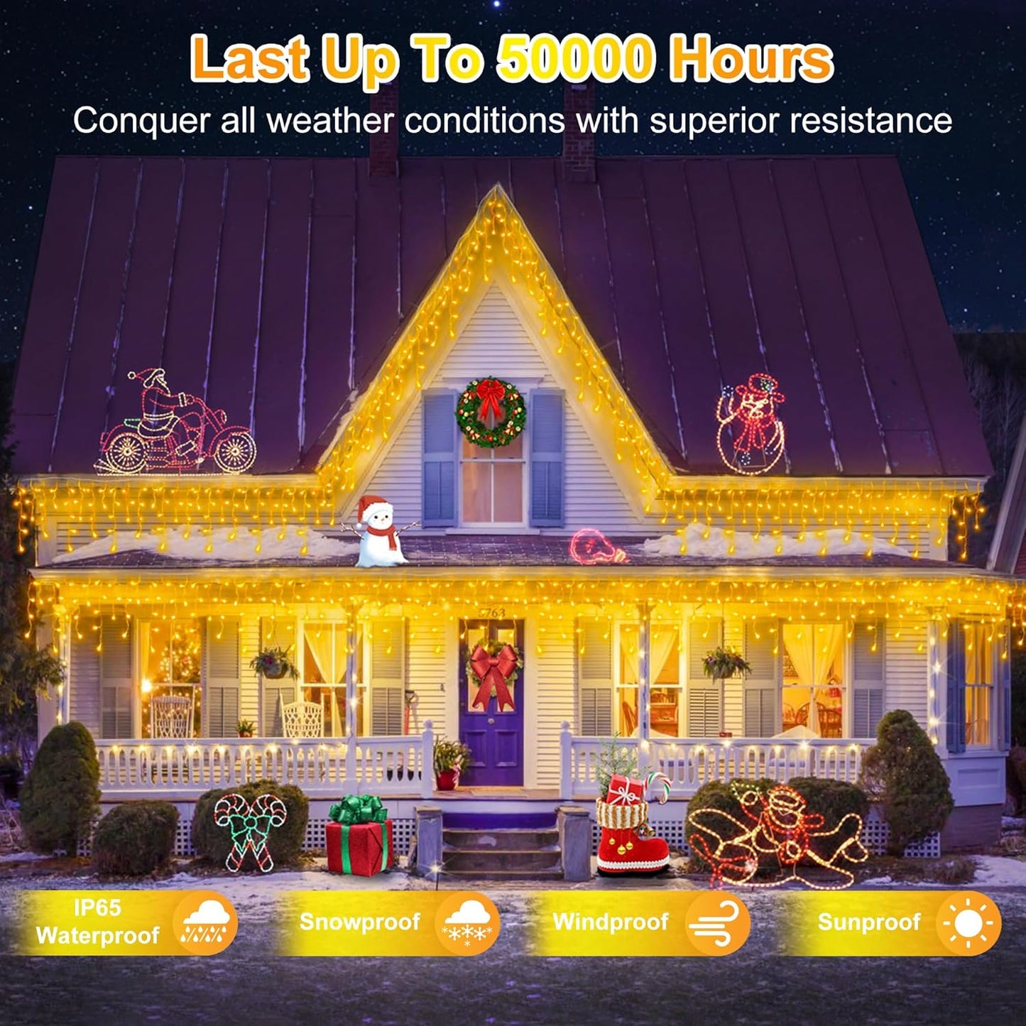 504LED 50ft Christmas Lights, 112Drops 12 Modes Warm White Christmas String Lights Outdoor Dimmable, Waterproof Christmas Decoration Fairy Lights with Timer for Indoor Eaves Party Patio Window Fence