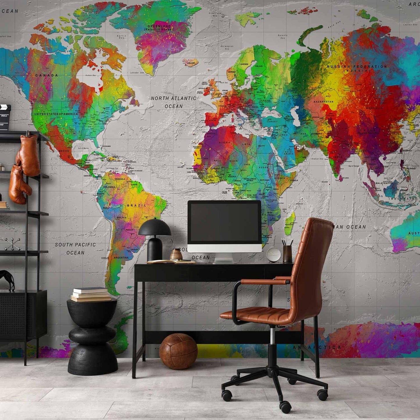 artgeist Wall Mural World Map 118x83 in - XXL Non-woven Wallpaper Fleece Wall Decor Photo Print Picture Image Design Home Map of the world k-A-0128-a-a