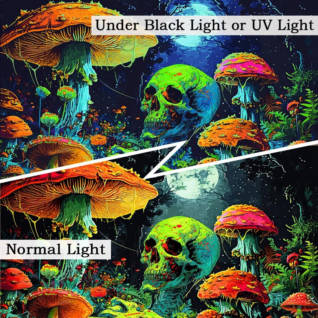 Xiaoput Blacklight Skull Tapestry, Black Light Skeleton Tapestry for Bedroom, UV Reactive Neon Gothic Tapestry for Men, Glow in Dark Trippy Forest Tapestry Wall Hanging for Home Decor,70X60IN