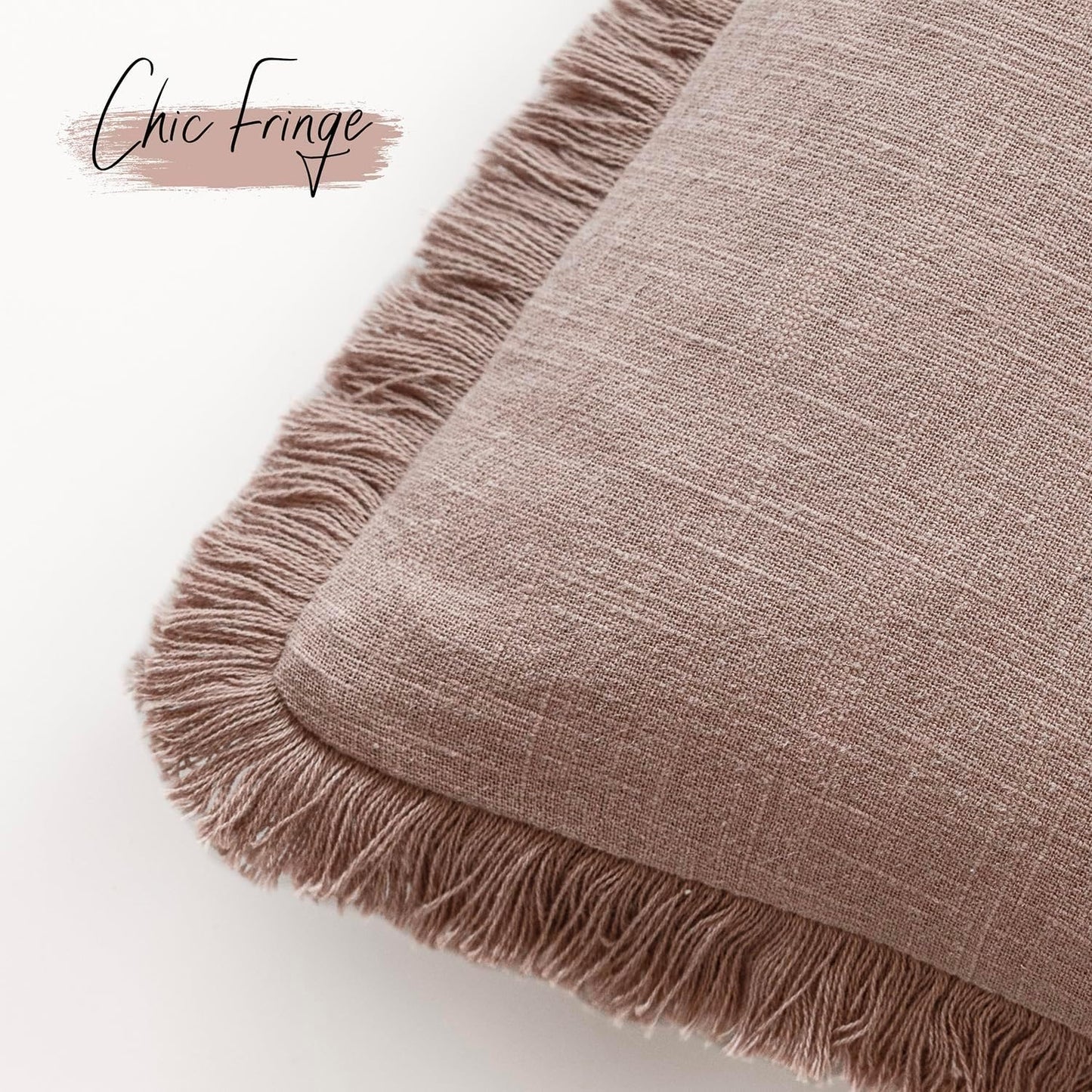 Foindtower Set of 2 Decorative Linen Fringe Throw Pillow Covers Boho Farmhouse Cushion Cover with Tassels Soft Accent Pillowcase for Couch Sofa Bed Living Room Home Decor,22×22 Inch,Dusty Pink