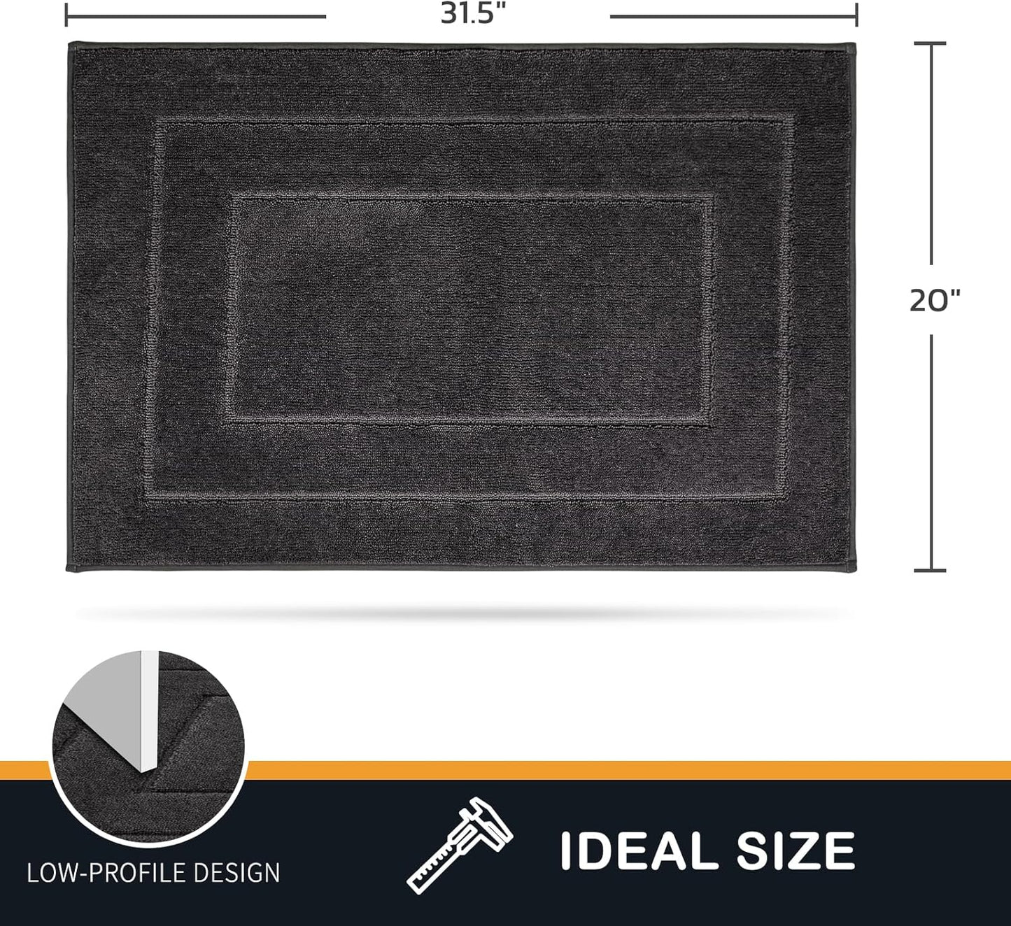 PURRUGS Dirt Trapping Door Mat 20" x 31.5", Non-Slip/Skid Machine Washable Entryway Rug, Dog Doormat, Super Absorbent Welcome Mat for Muddy Wet Shoes and Paws, Charcoal